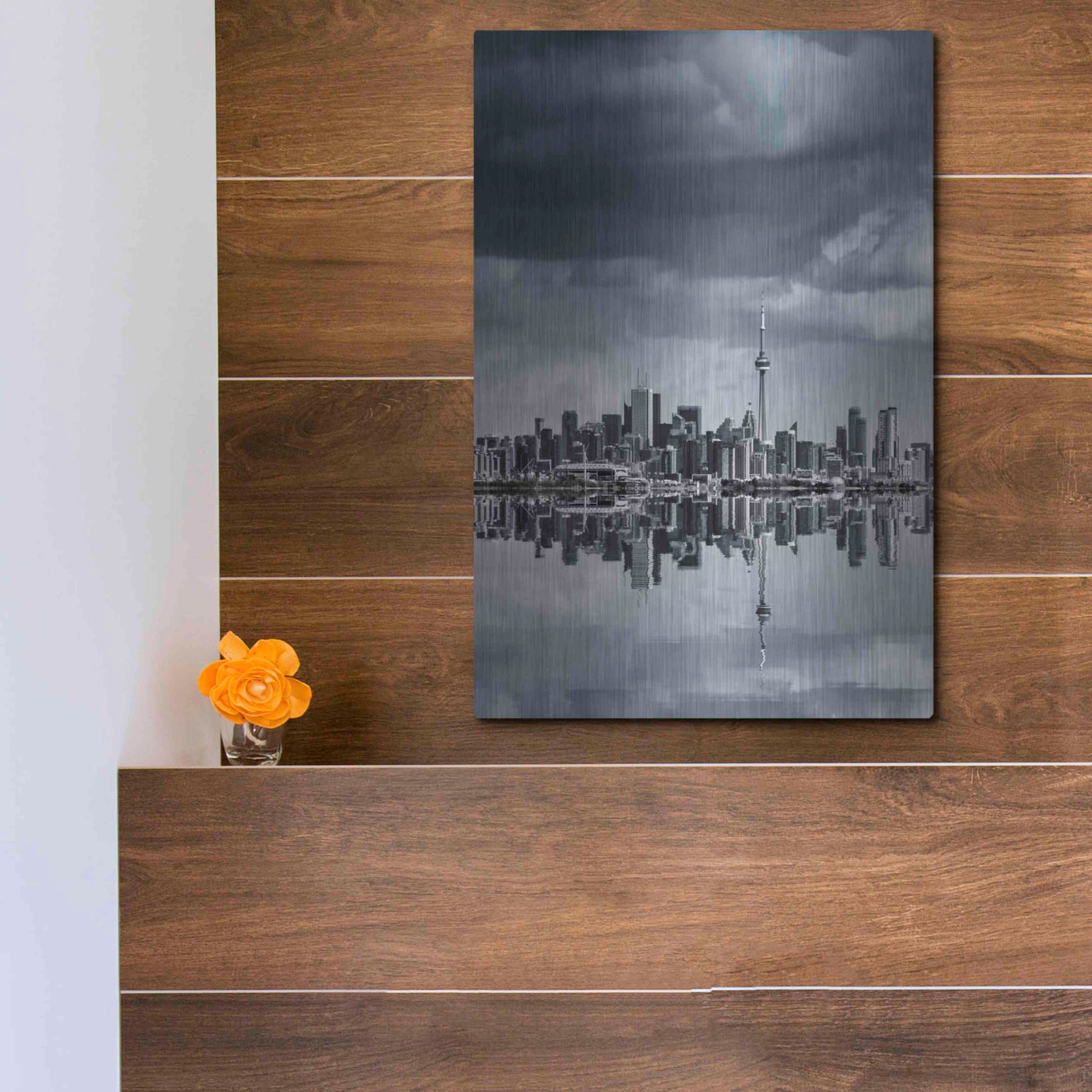 Luxe Metal Art 'Toronto Skyline From Colonel Samuel Smith Park Reflection No 1' by Brian Carson, Metal Wall Art,12x16