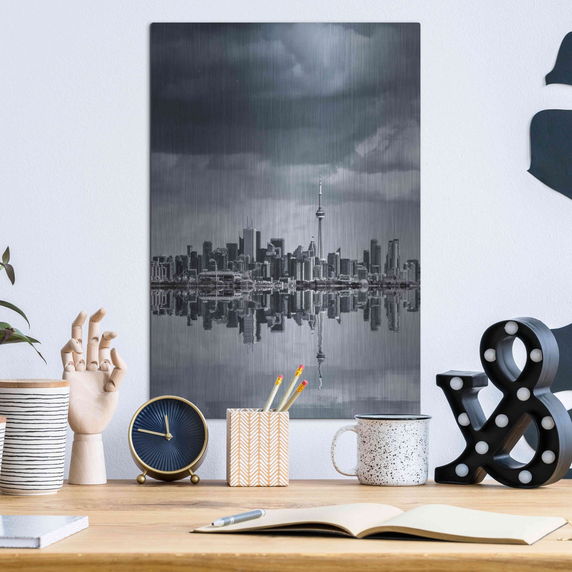 Luxe Metal Art 'Toronto Skyline From Colonel Samuel Smith Park Reflection No 1' by Brian Carson, Metal Wall Art,12x16