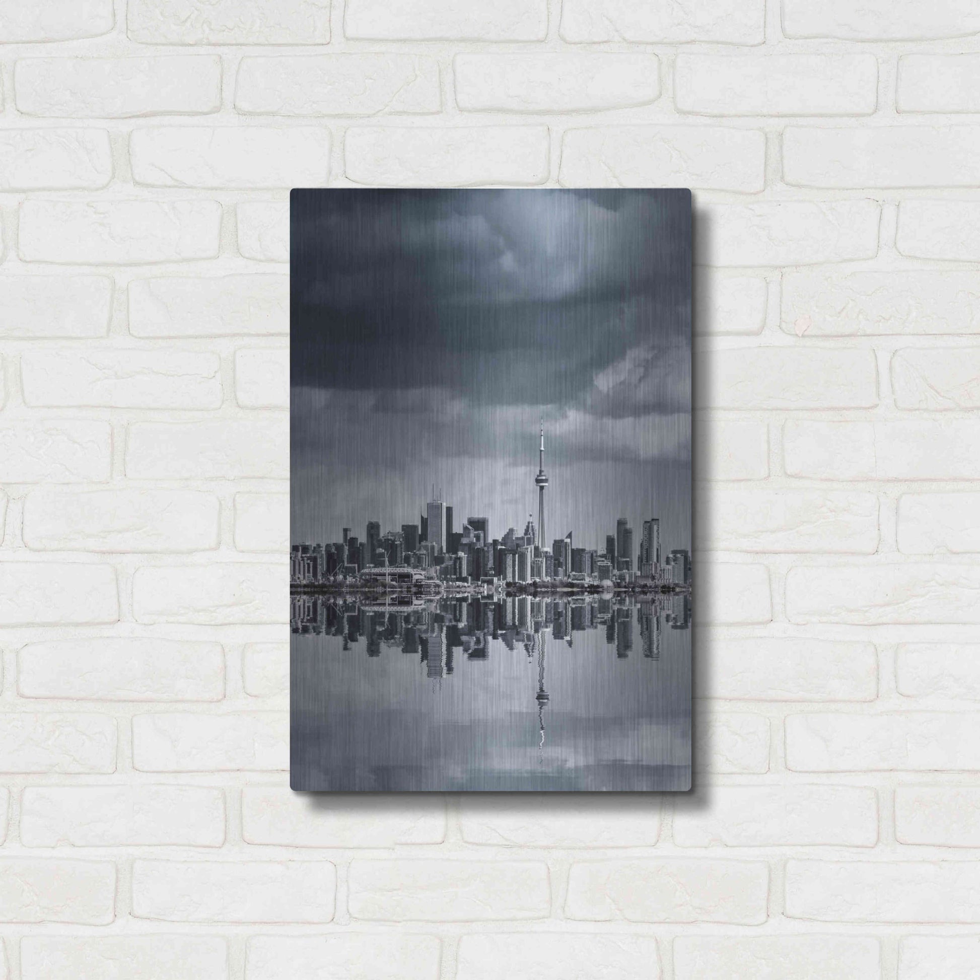 Luxe Metal Art 'Toronto Skyline From Colonel Samuel Smith Park Reflection No 1' by Brian Carson, Metal Wall Art,16x24