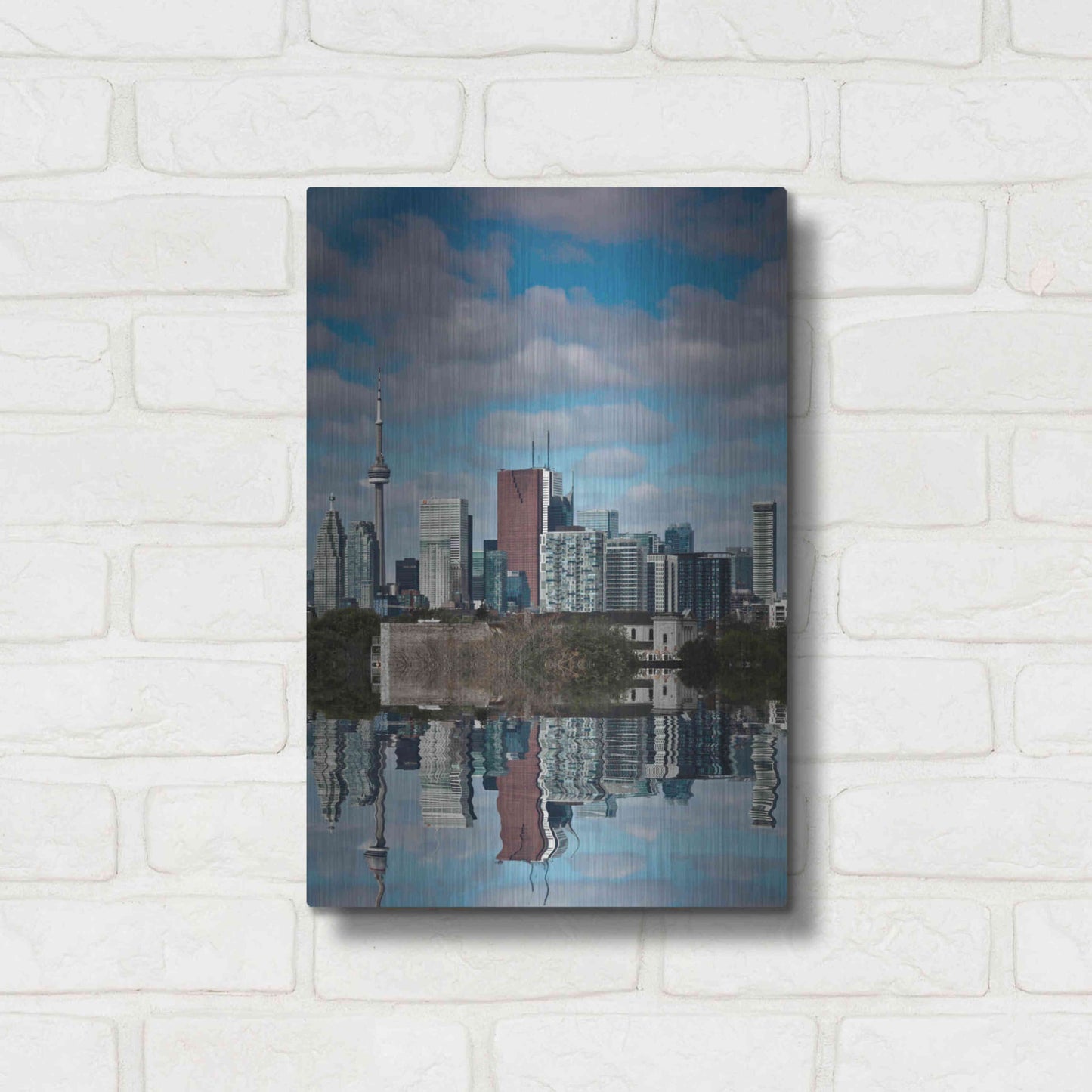 Luxe Metal Art 'Toronto Skyline From The Pape Ave Bridge Reflection No 1' by Brian Carson, Metal Wall Art,12x16