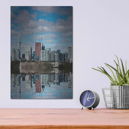 Luxe Metal Art 'Toronto Skyline From The Pape Ave Bridge Reflection No 1' by Brian Carson, Metal Wall Art,12x16