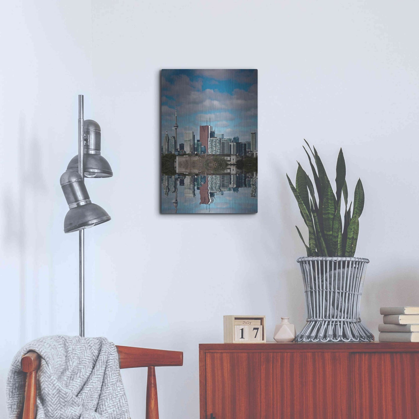 Luxe Metal Art 'Toronto Skyline From The Pape Ave Bridge Reflection No 1' by Brian Carson, Metal Wall Art,16x24