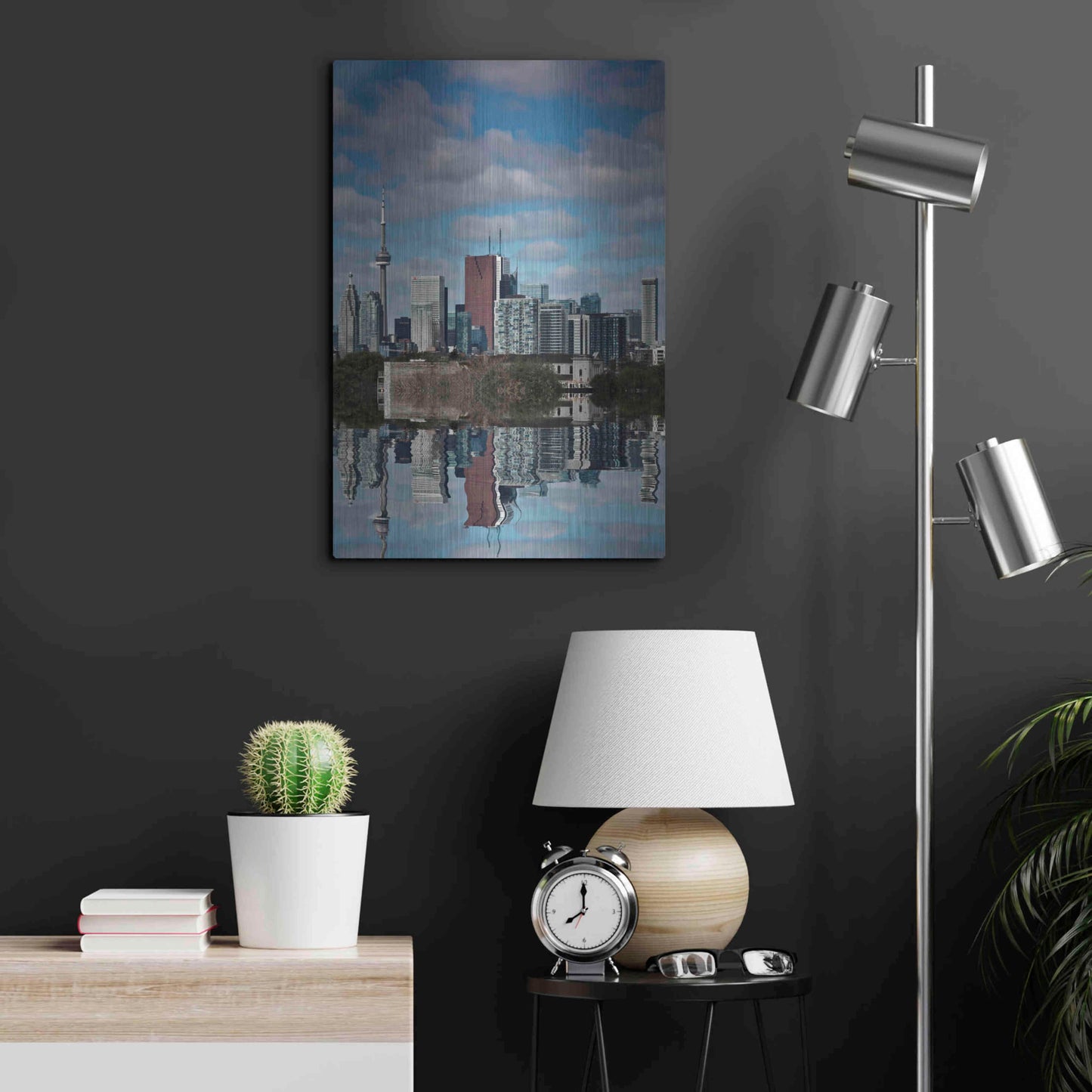 Luxe Metal Art 'Toronto Skyline From The Pape Ave Bridge Reflection No 1' by Brian Carson, Metal Wall Art,16x24