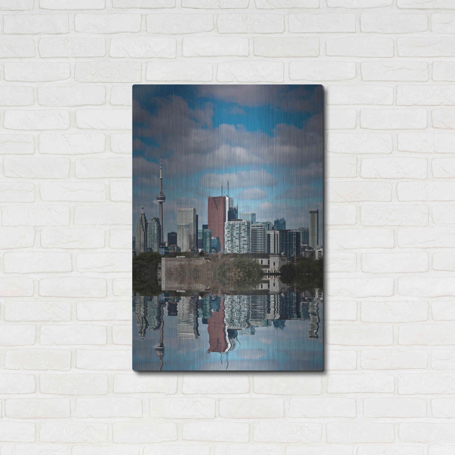 Luxe Metal Art 'Toronto Skyline From The Pape Ave Bridge Reflection No 1' by Brian Carson, Metal Wall Art,24x36