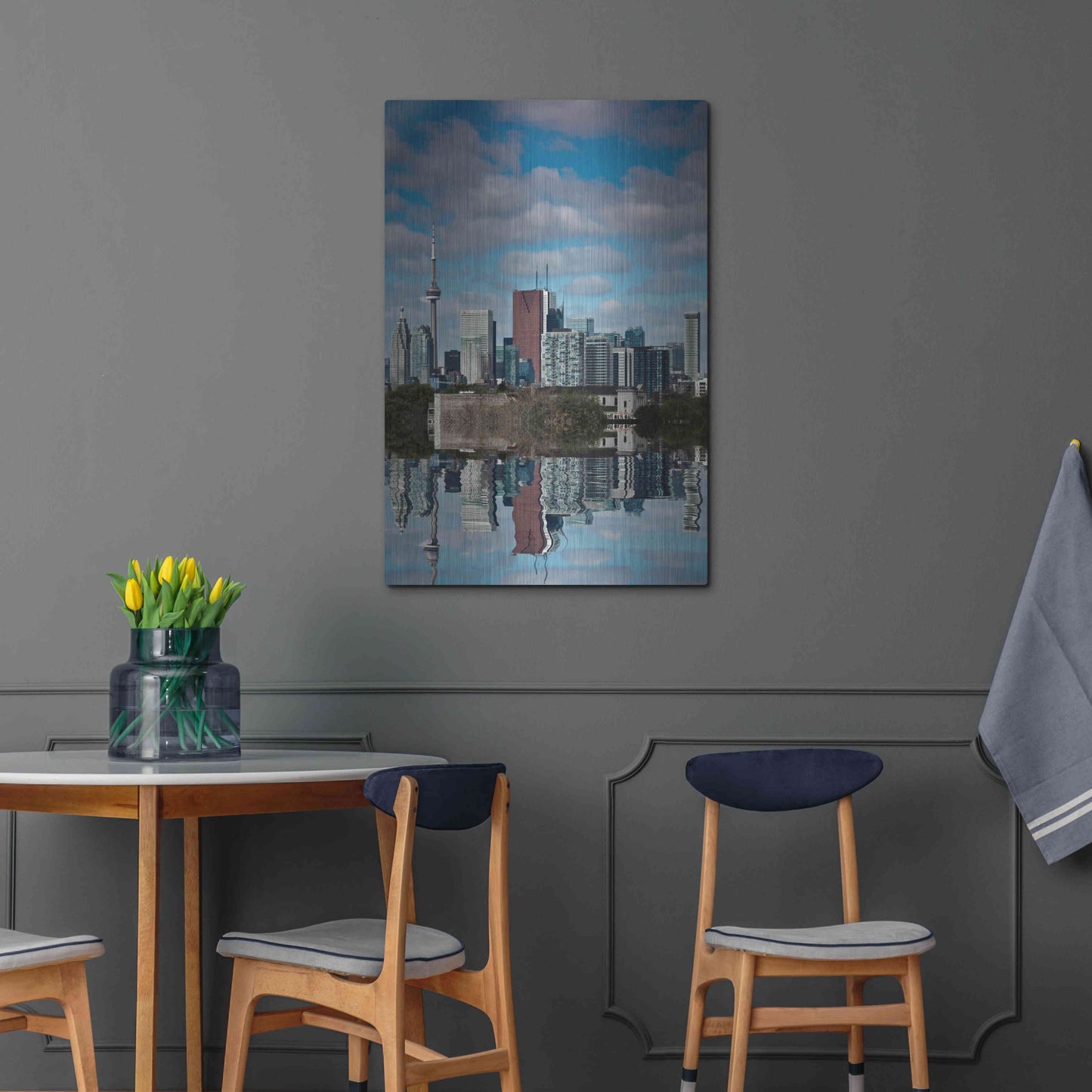 Luxe Metal Art 'Toronto Skyline From The Pape Ave Bridge Reflection No 1' by Brian Carson, Metal Wall Art,24x36