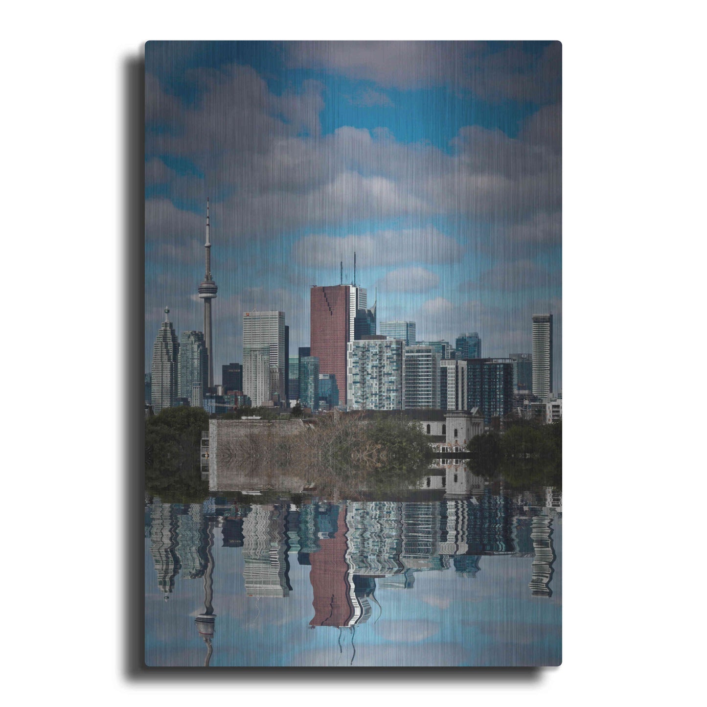 Luxe Metal Art 'Toronto Skyline From The Pape Ave Bridge Reflection No 1' by Brian Carson, Metal Wall Art