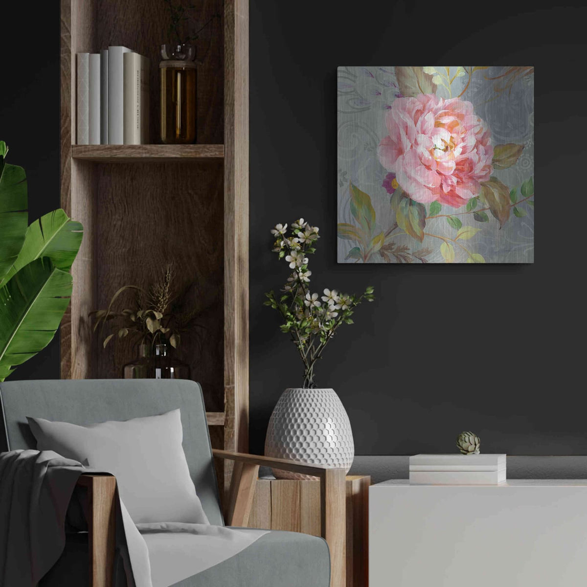 'Peonies and Paisley II' by Danhui Nai – Metal Wall Art, 24x24 room view