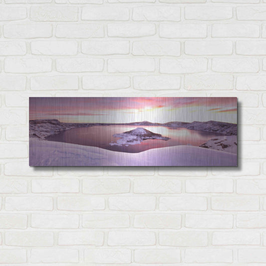 Luxe Metal Art 'Crater Lake Pano 4 2' by Thomas Haney, Metal Wall Art,36x12