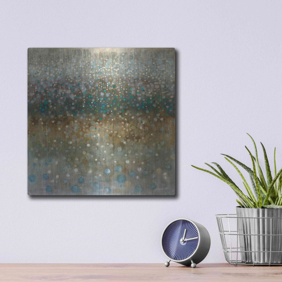'Abstract Rain' by Danhui Nai – Metal Wall Art, 12x12 room view