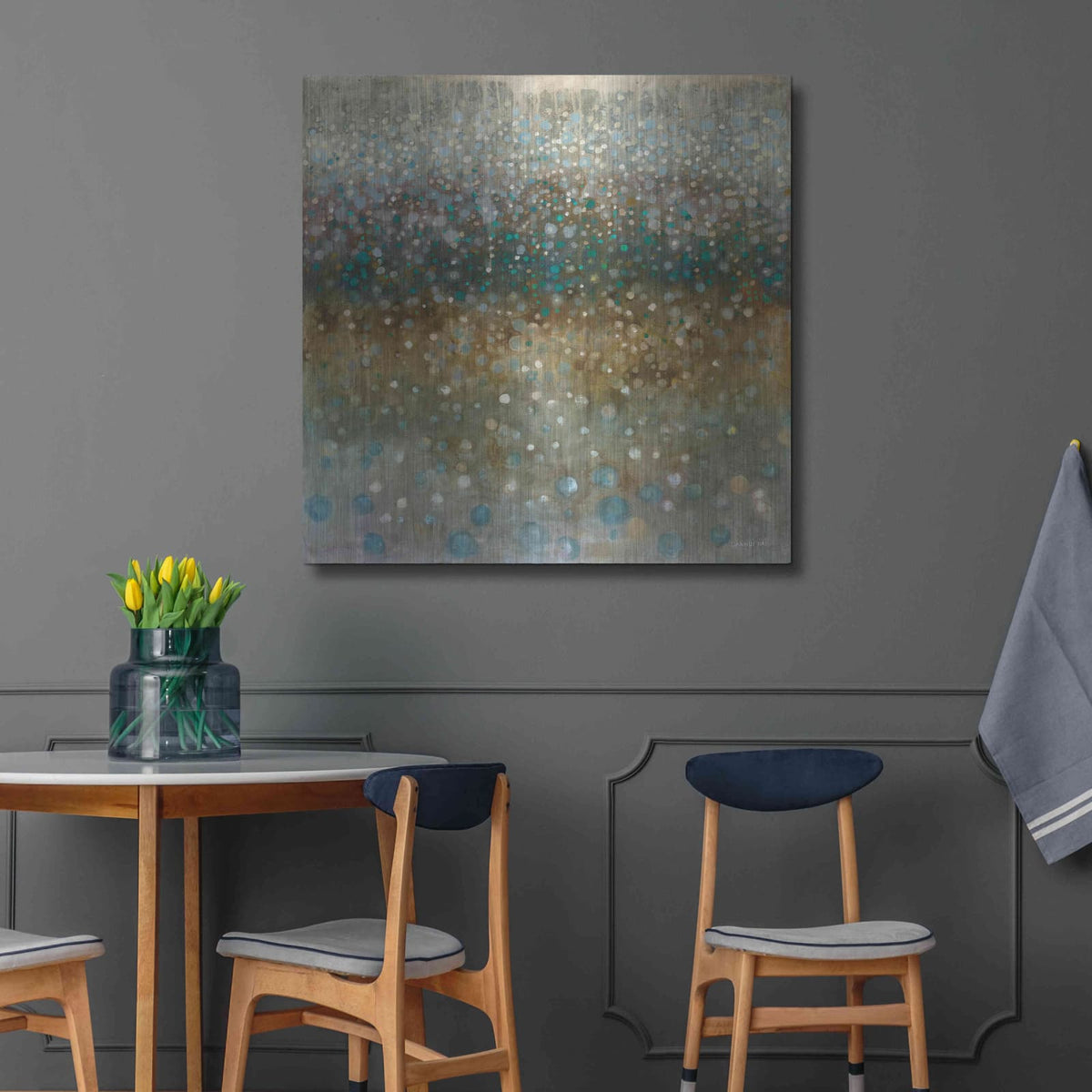 'Abstract Rain' by Danhui Nai – Metal Wall Art, 36x36 room view