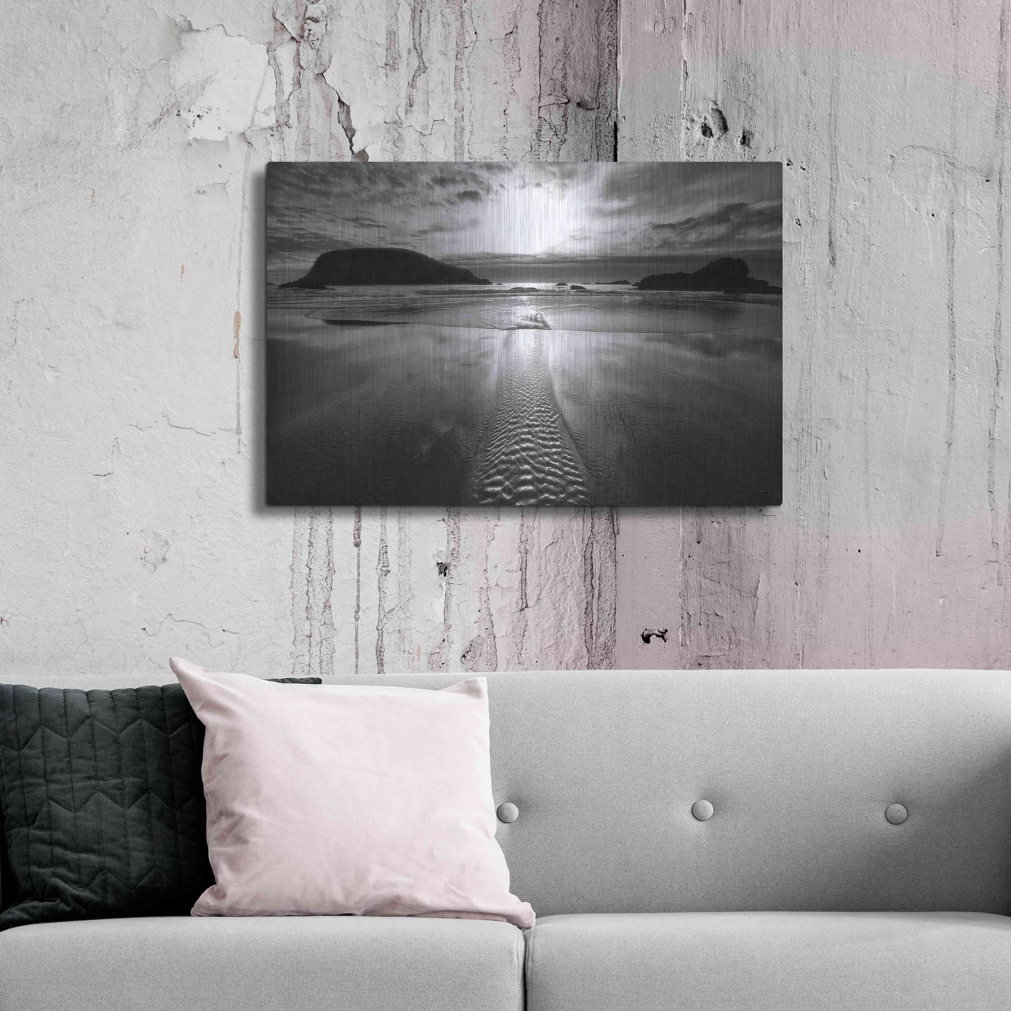 Luxe Metal Art 'Harris Stream 1 B&W' by Thomas Haney, Metal Wall Art,36x24