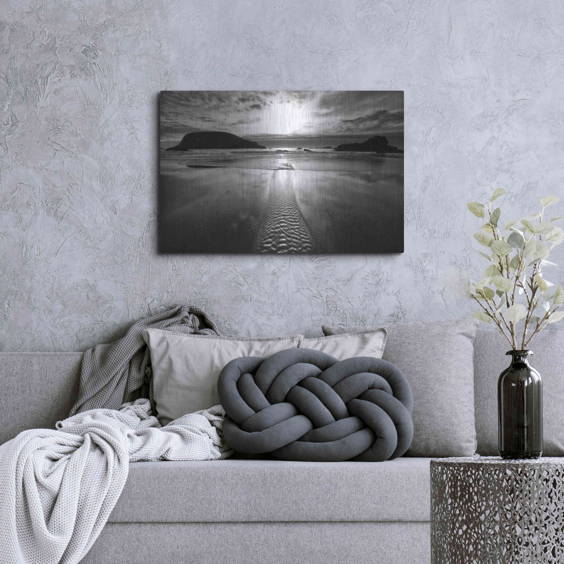 Luxe Metal Art 'Harris Stream 1 B&W' by Thomas Haney, Metal Wall Art,36x24