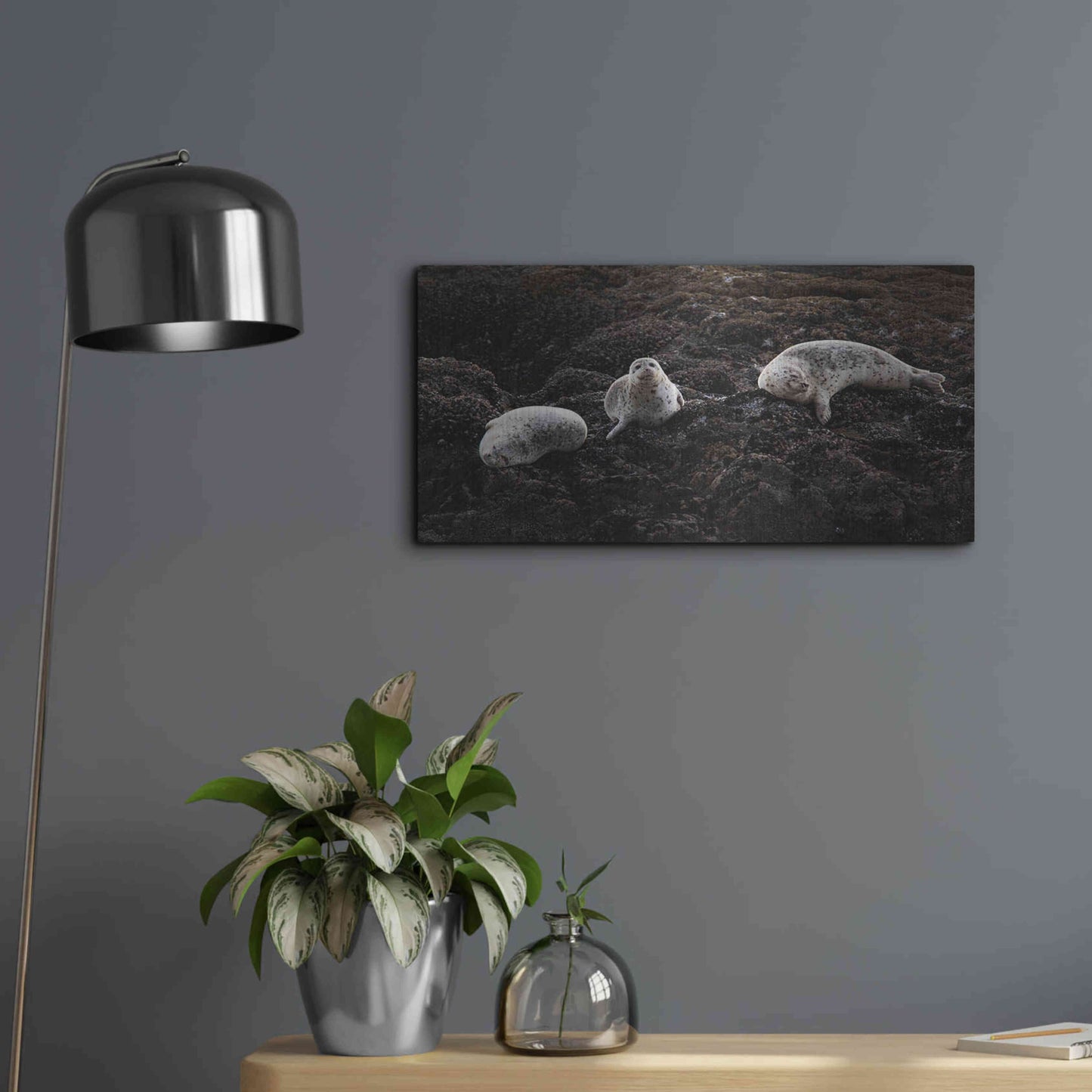 Luxe Metal Art 'Lounging Seals' by Thomas Haney, Metal Wall Art,24x12