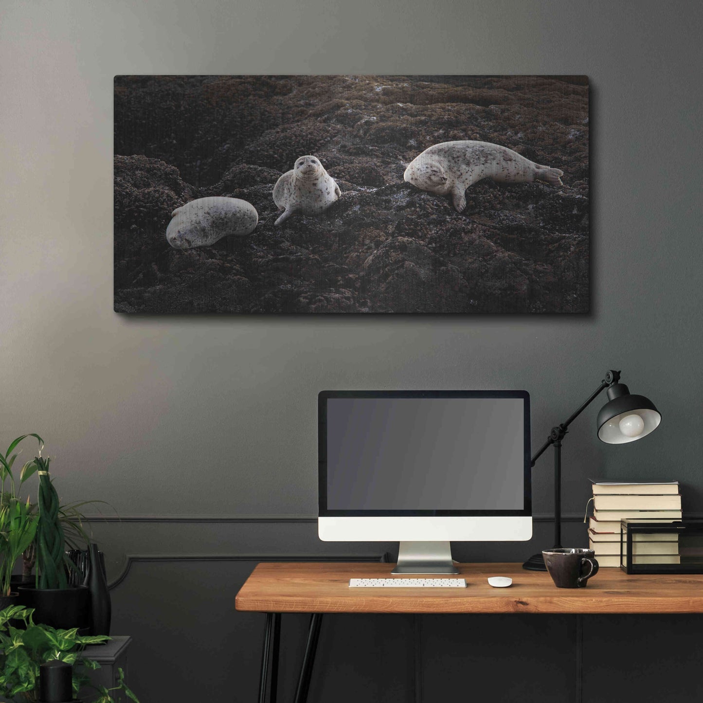 Luxe Metal Art 'Lounging Seals' by Thomas Haney, Metal Wall Art,48x24