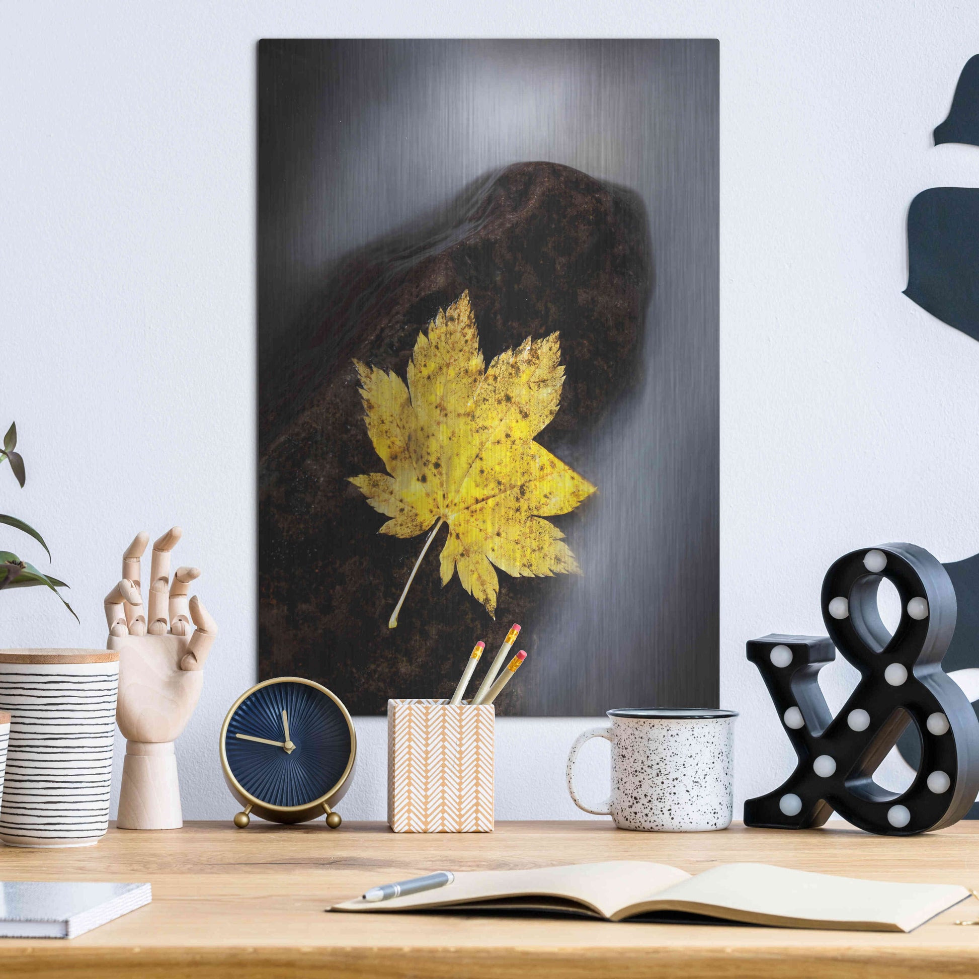 Luxe Metal Art 'Maple Leaf Stranded' by Thomas Haney, Metal Wall Art,12x16