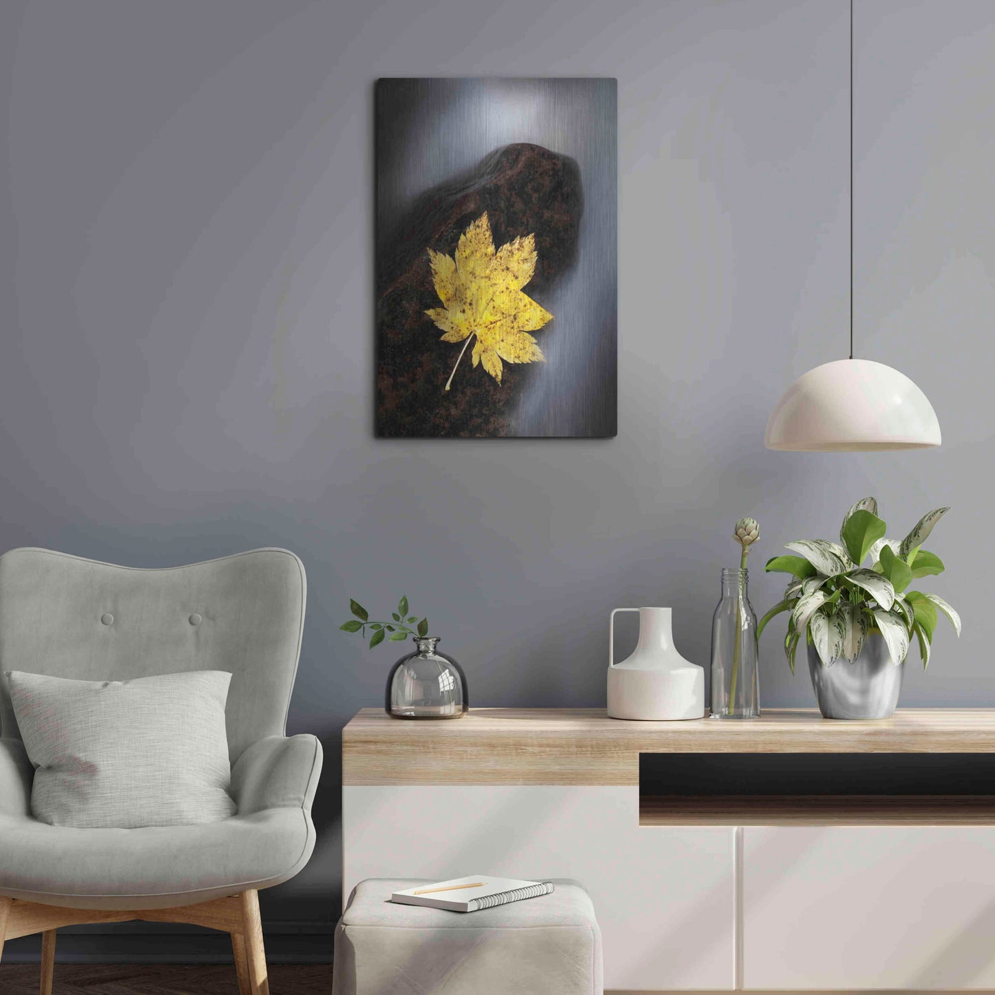 Luxe Metal Art 'Maple Leaf Stranded' by Thomas Haney, Metal Wall Art,16x24