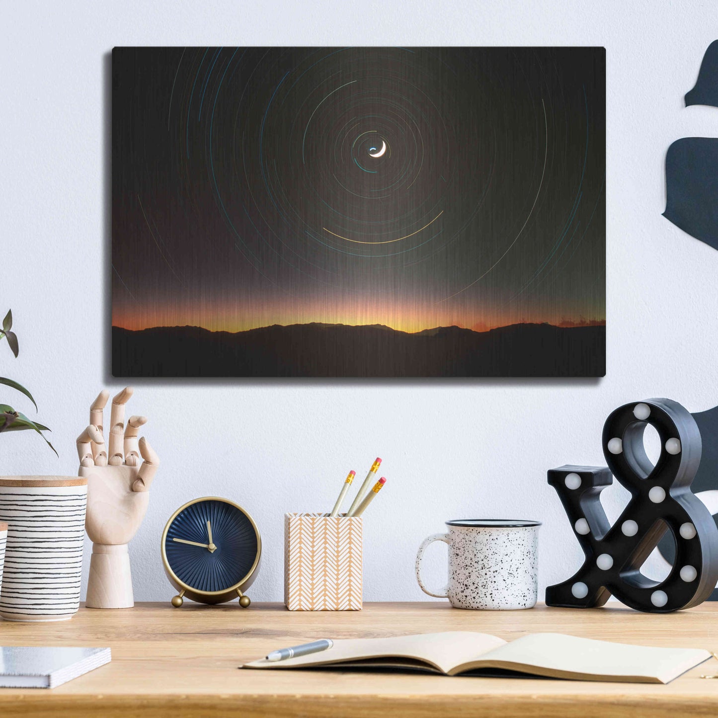 Luxe Metal Art 'Moon North Star' by Thomas Haney, Metal Wall Art,16x12