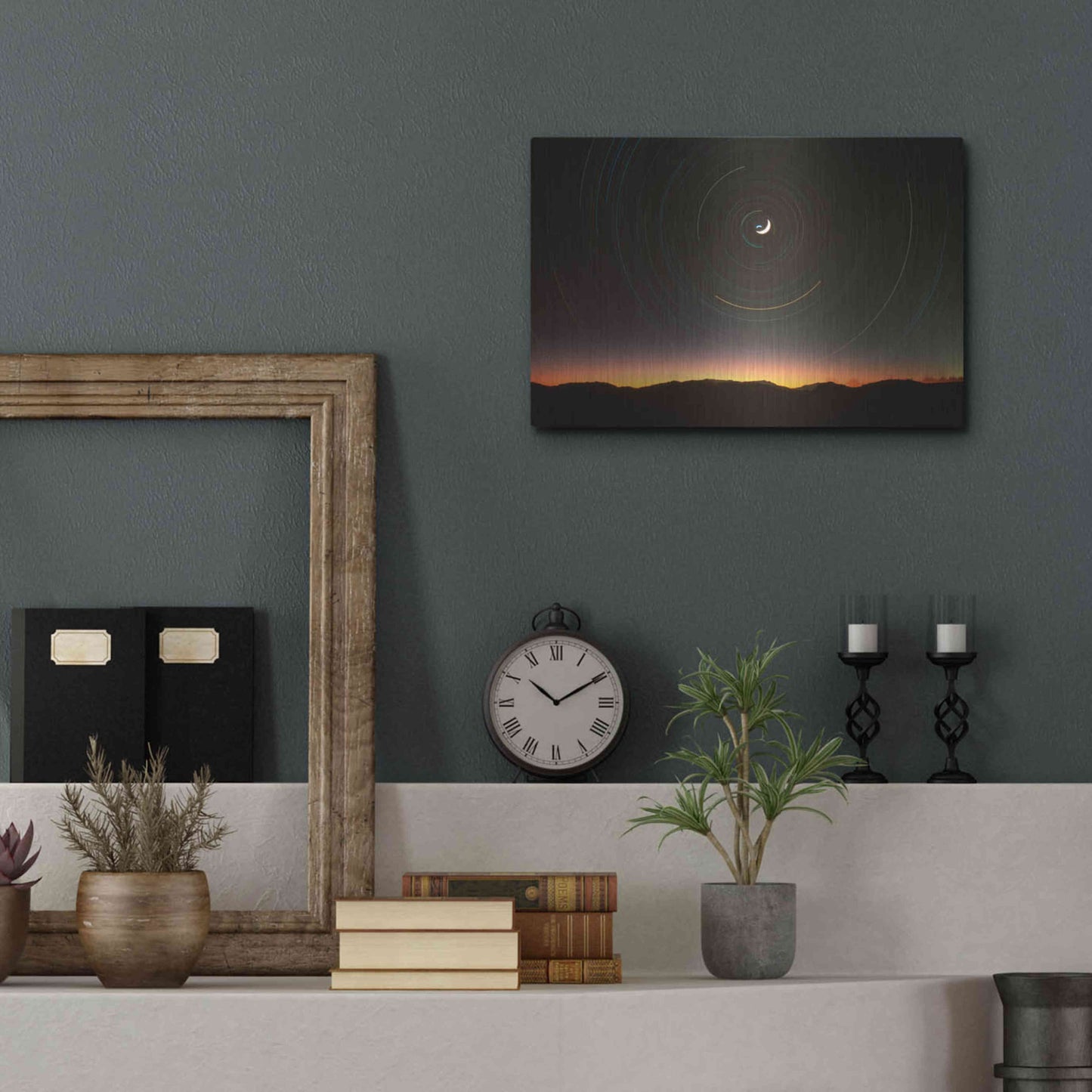 Luxe Metal Art 'Moon North Star' by Thomas Haney, Metal Wall Art,16x12