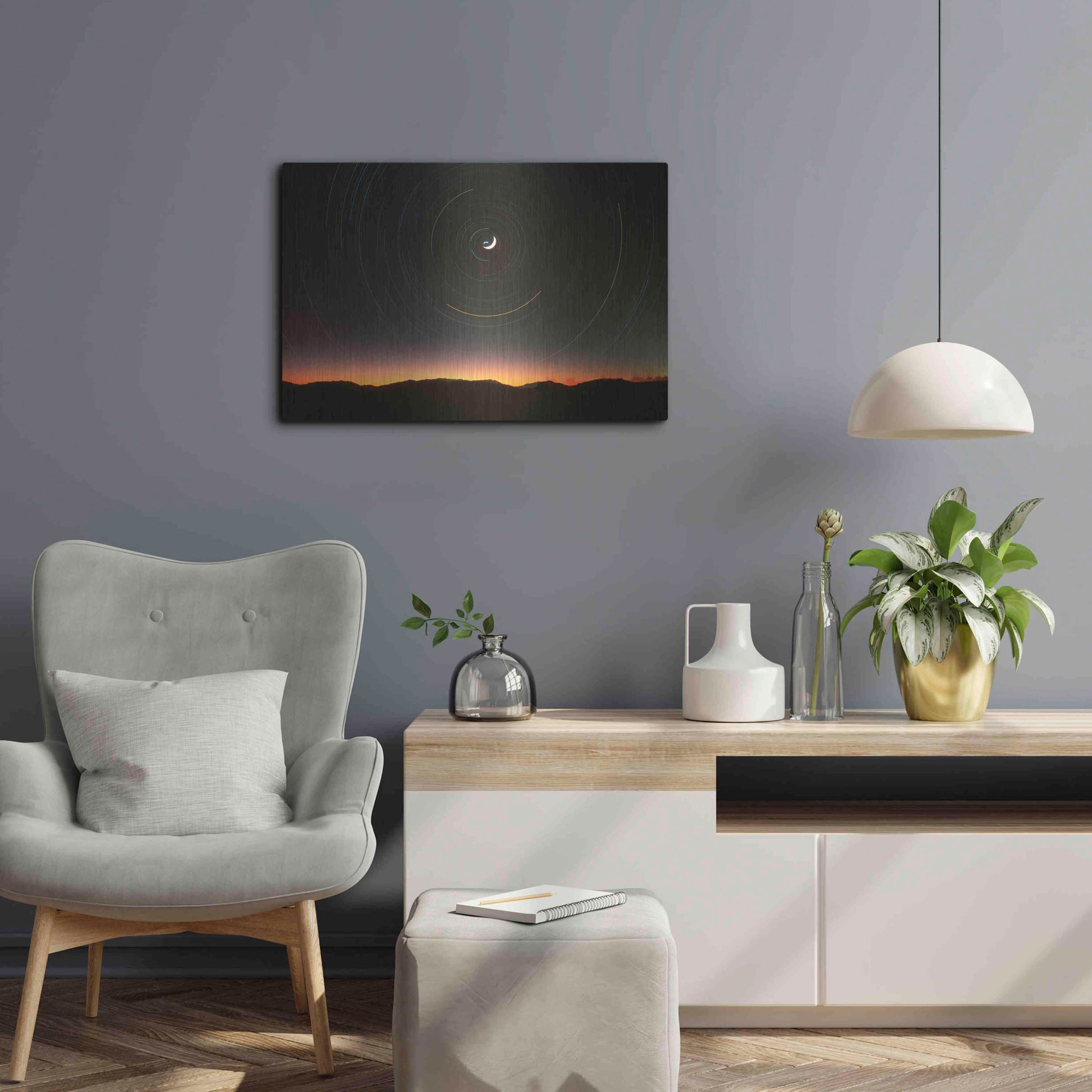 Luxe Metal Art 'Moon North Star' by Thomas Haney, Metal Wall Art,24x16