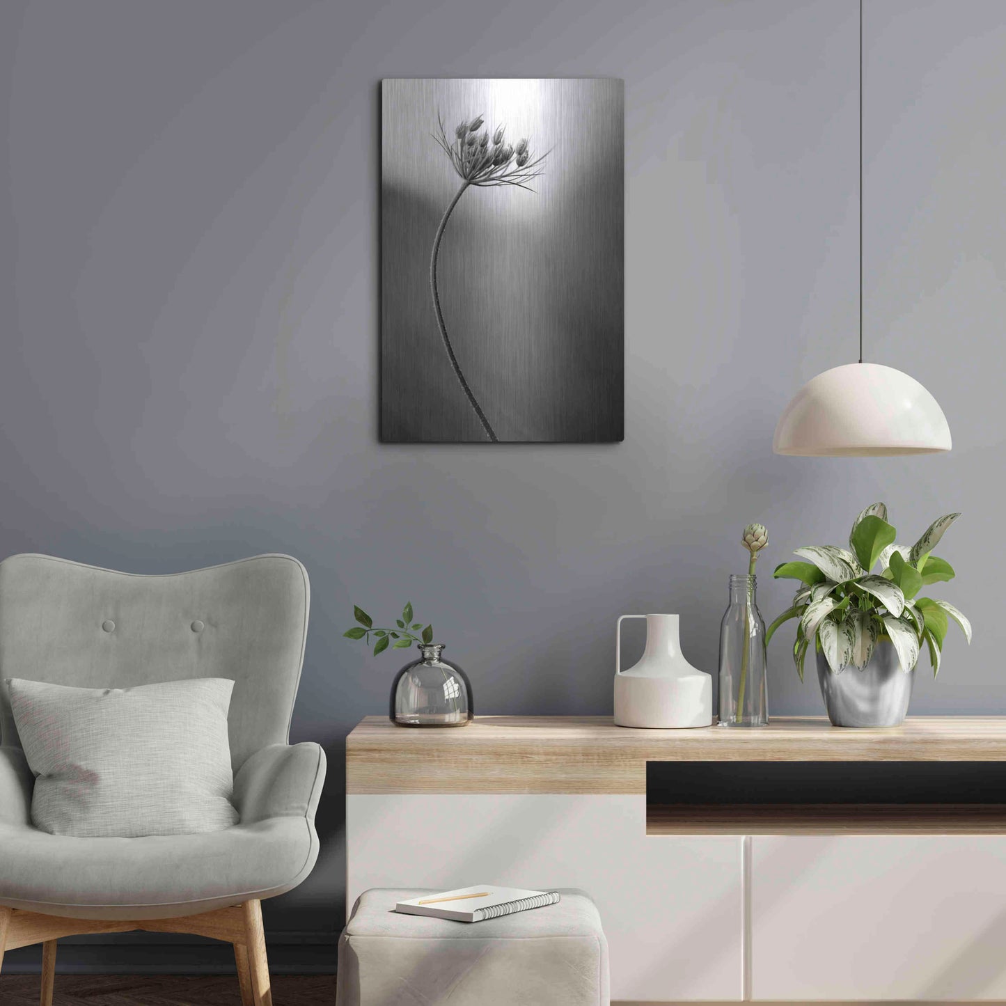 Luxe Metal Art 'Queen Anne's B&W' by Thomas Haney, Metal Wall Art,16x24