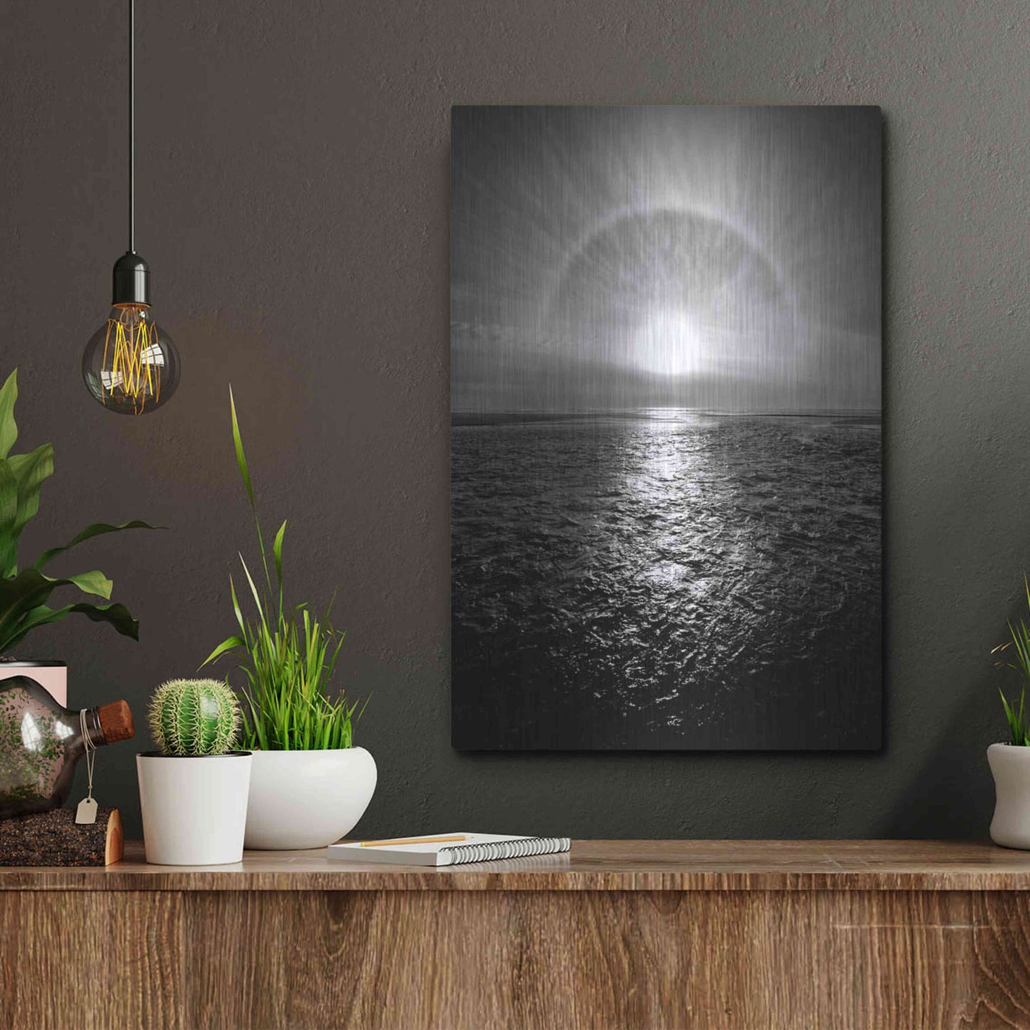 Luxe Metal Art 'Sun Halo Streak Silver' by Thomas Haney, Metal Wall Art,12x16