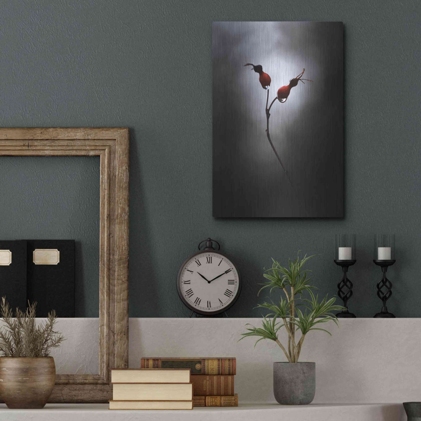 Luxe Metal Art 'Rose Hips' by Thomas Haney, Metal Wall Art,12x16