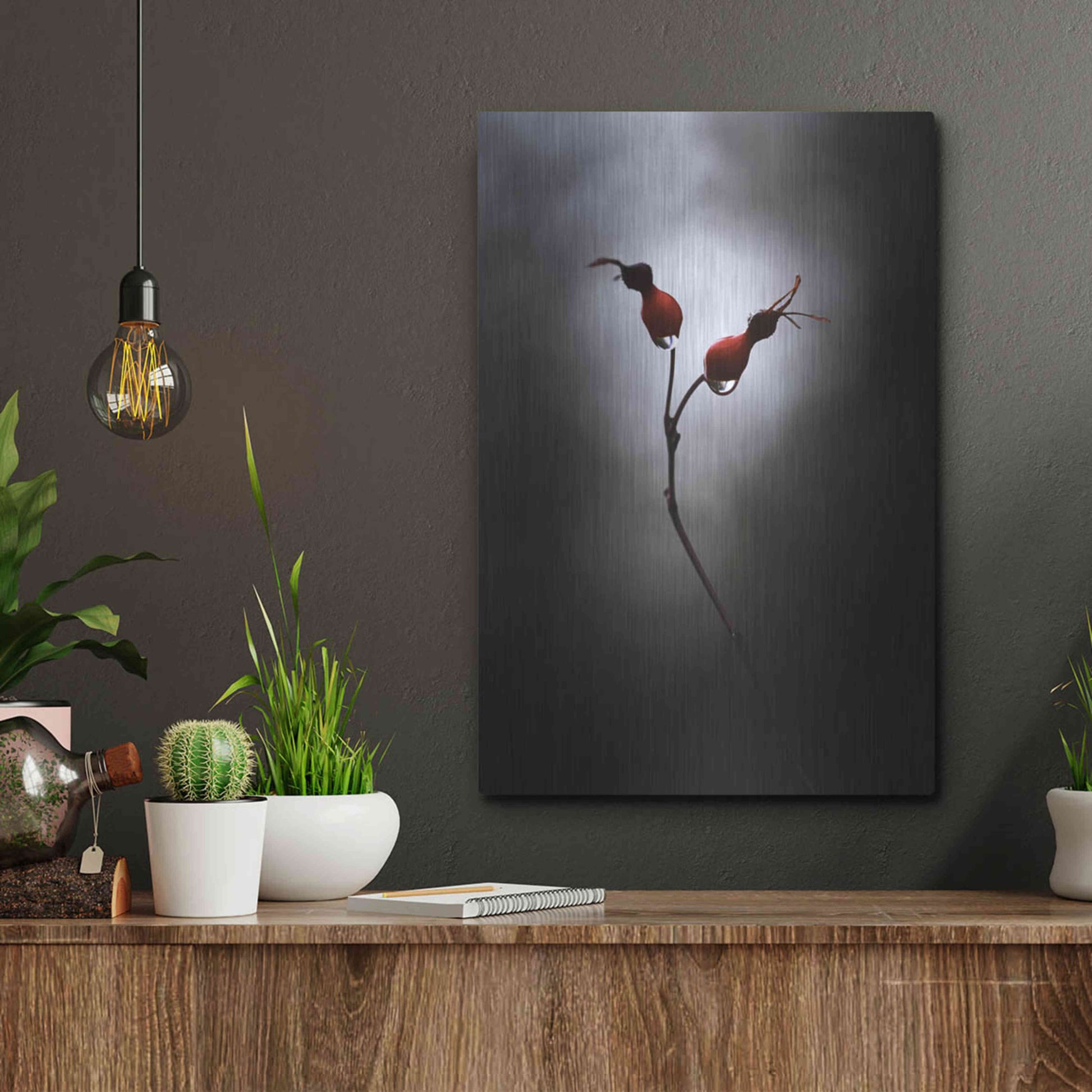 Luxe Metal Art 'Rose Hips' by Thomas Haney, Metal Wall Art,12x16