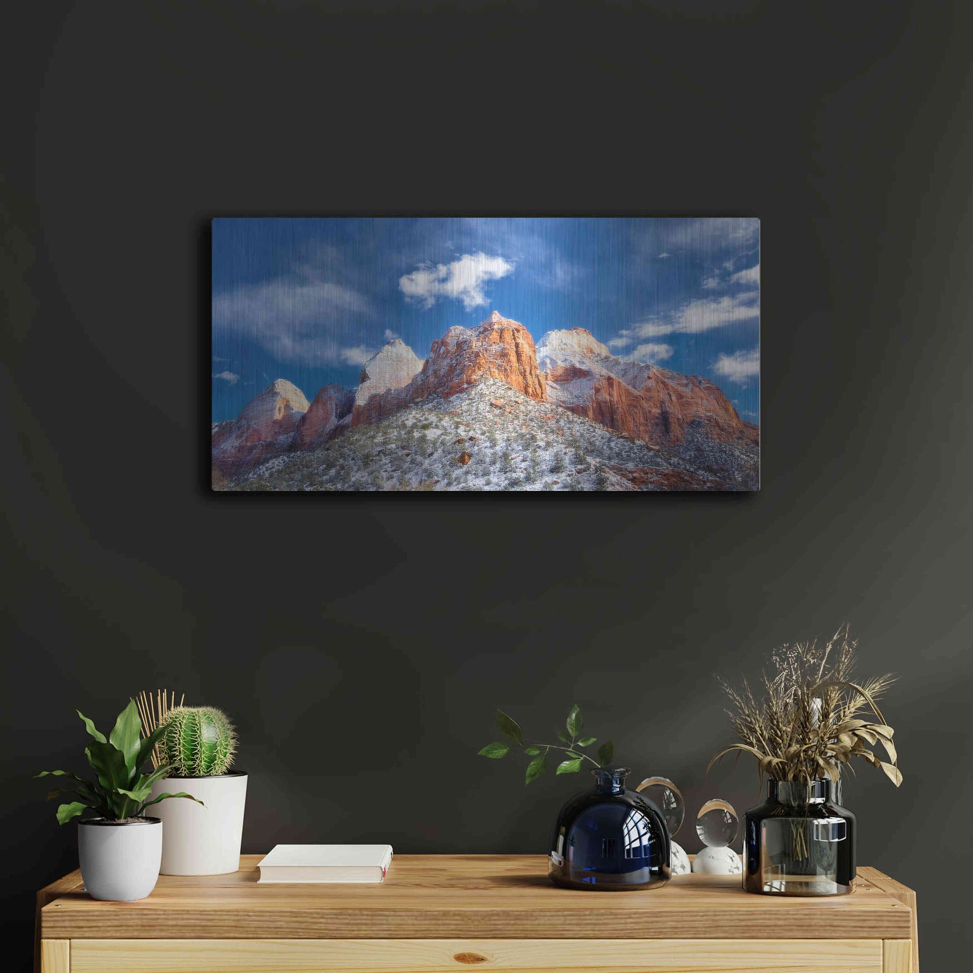 Luxe Metal Art 'Zion Mountain Clouds' by Thomas Haney, Metal Wall Art,24x12