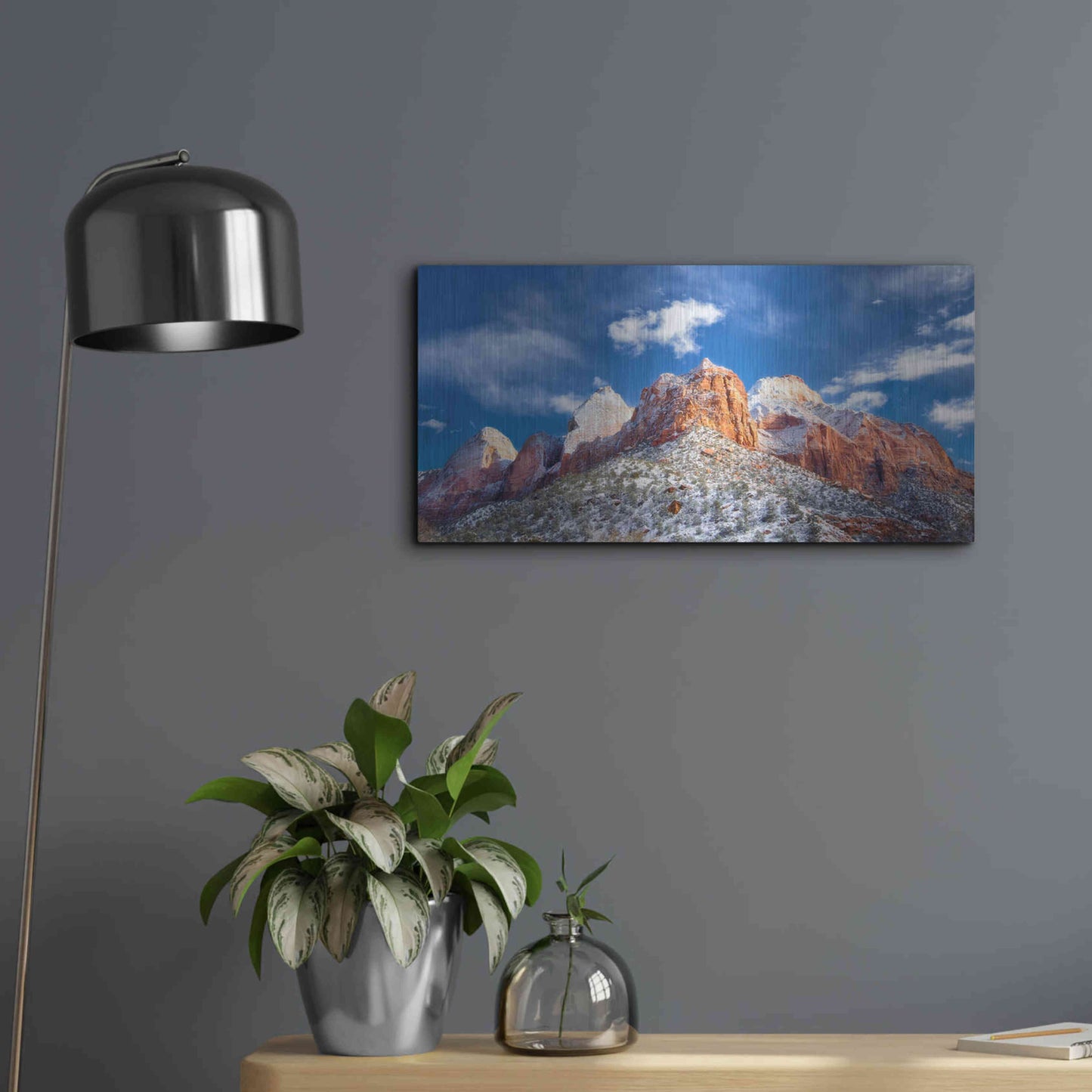 Luxe Metal Art 'Zion Mountain Clouds' by Thomas Haney, Metal Wall Art,24x12