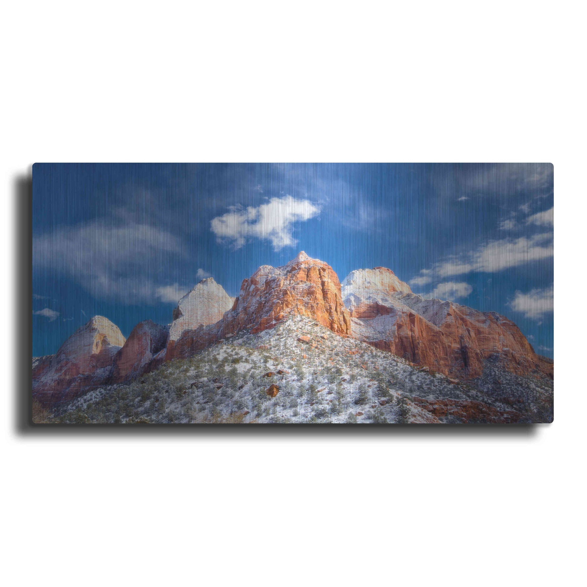 Luxe Metal Art 'Zion Mountain Clouds' by Thomas Haney, Metal Wall Art,24x12