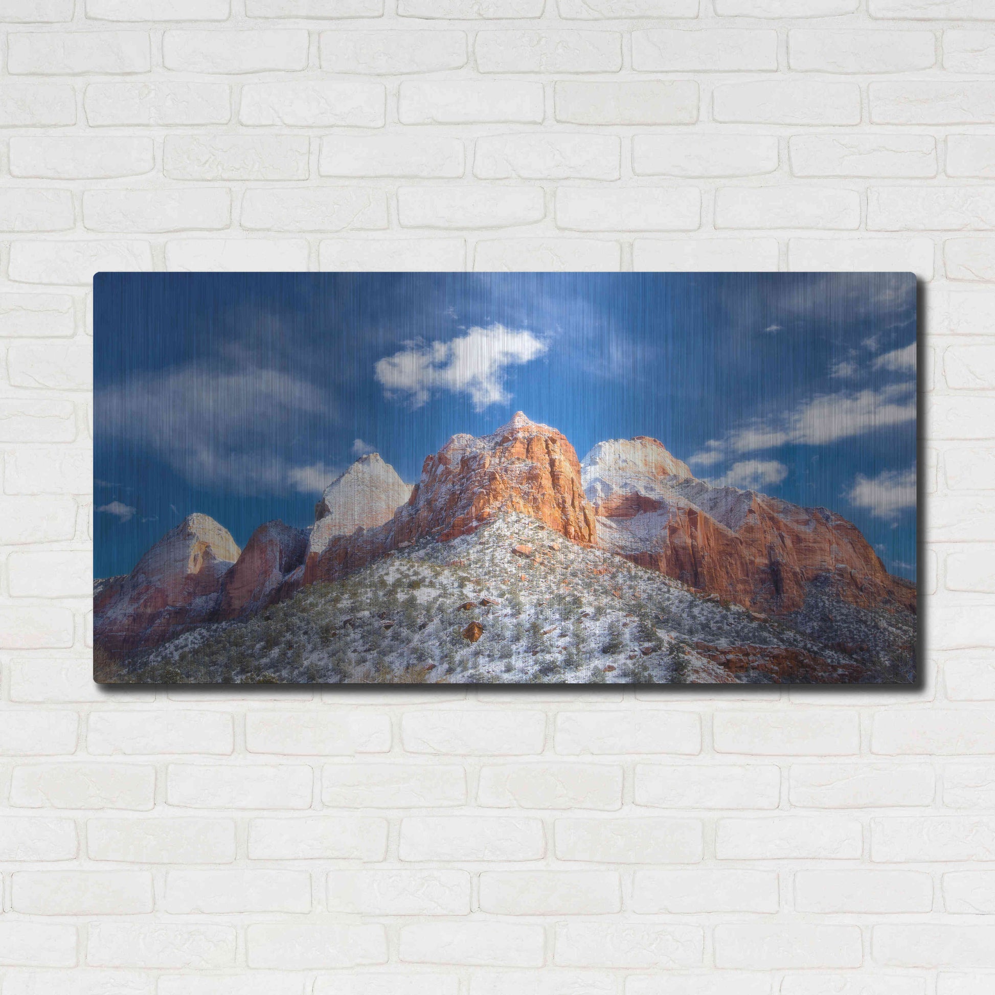 Luxe Metal Art 'Zion Mountain Clouds' by Thomas Haney, Metal Wall Art,48x24