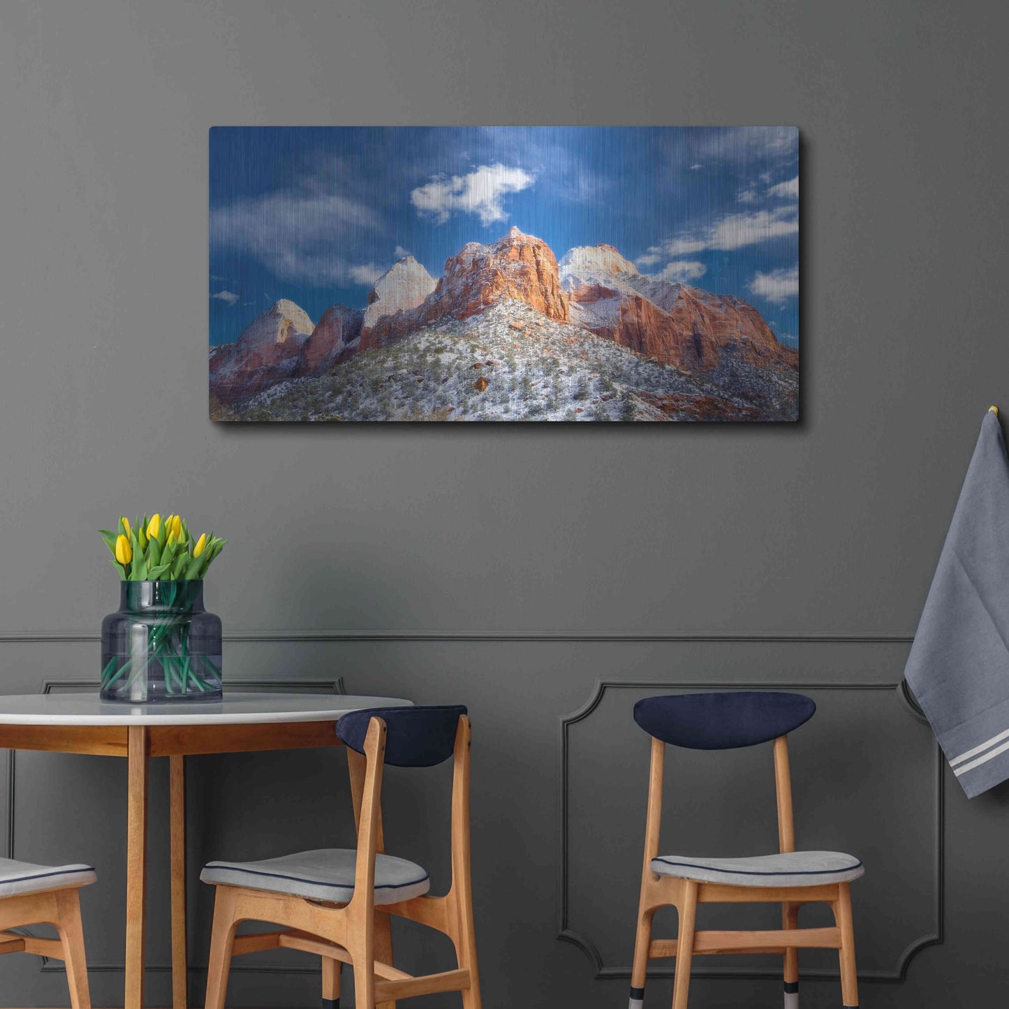 Luxe Metal Art 'Zion Mountain Clouds' by Thomas Haney, Metal Wall Art,48x24