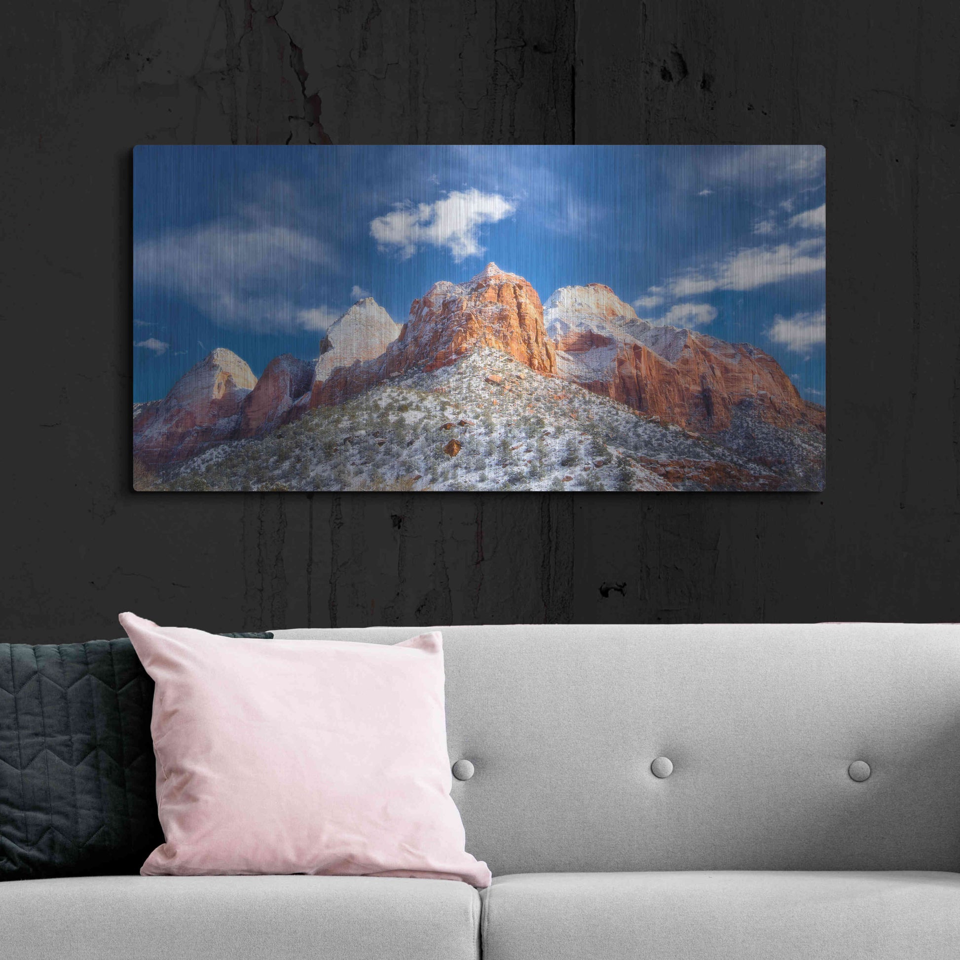 Luxe Metal Art 'Zion Mountain Clouds' by Thomas Haney, Metal Wall Art,48x24