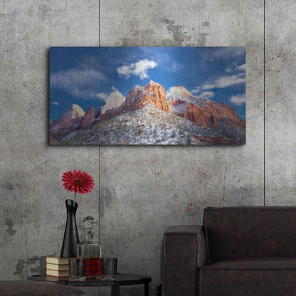 Luxe Metal Art 'Zion Mountain Clouds' by Thomas Haney, Metal Wall Art,48x24