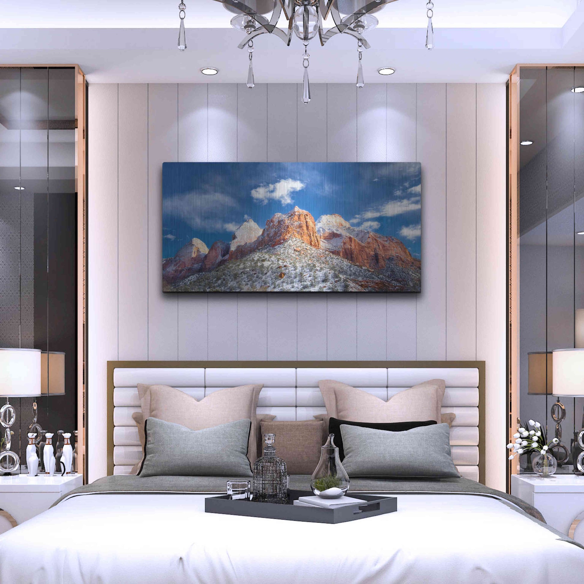 Luxe Metal Art 'Zion Mountain Clouds' by Thomas Haney, Metal Wall Art,48x24