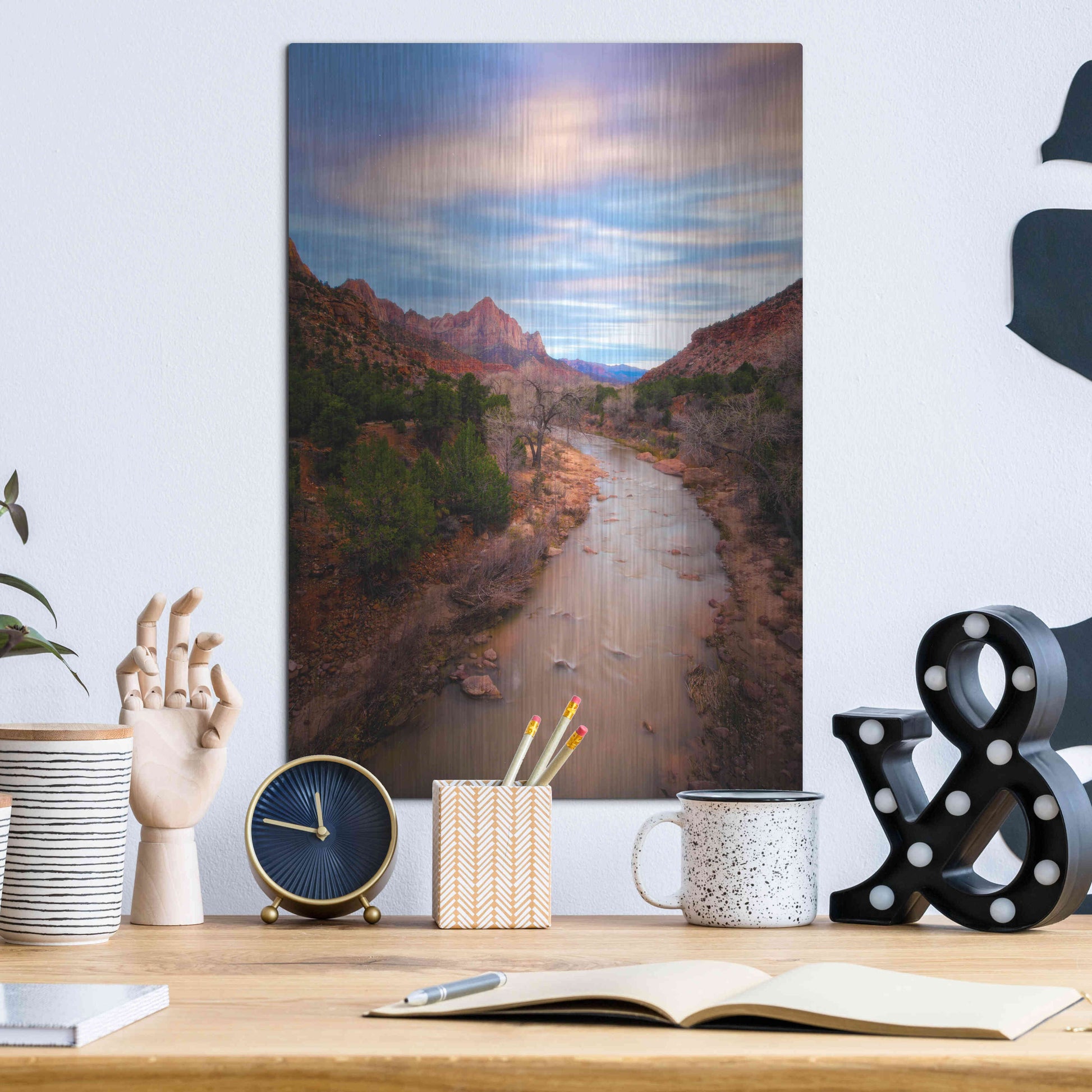 Luxe Metal Art 'Zion River Vert' by Thomas Haney, Metal Wall Art,12x16