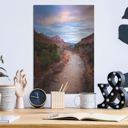 Luxe Metal Art 'Zion River Vert' by Thomas Haney, Metal Wall Art,12x16