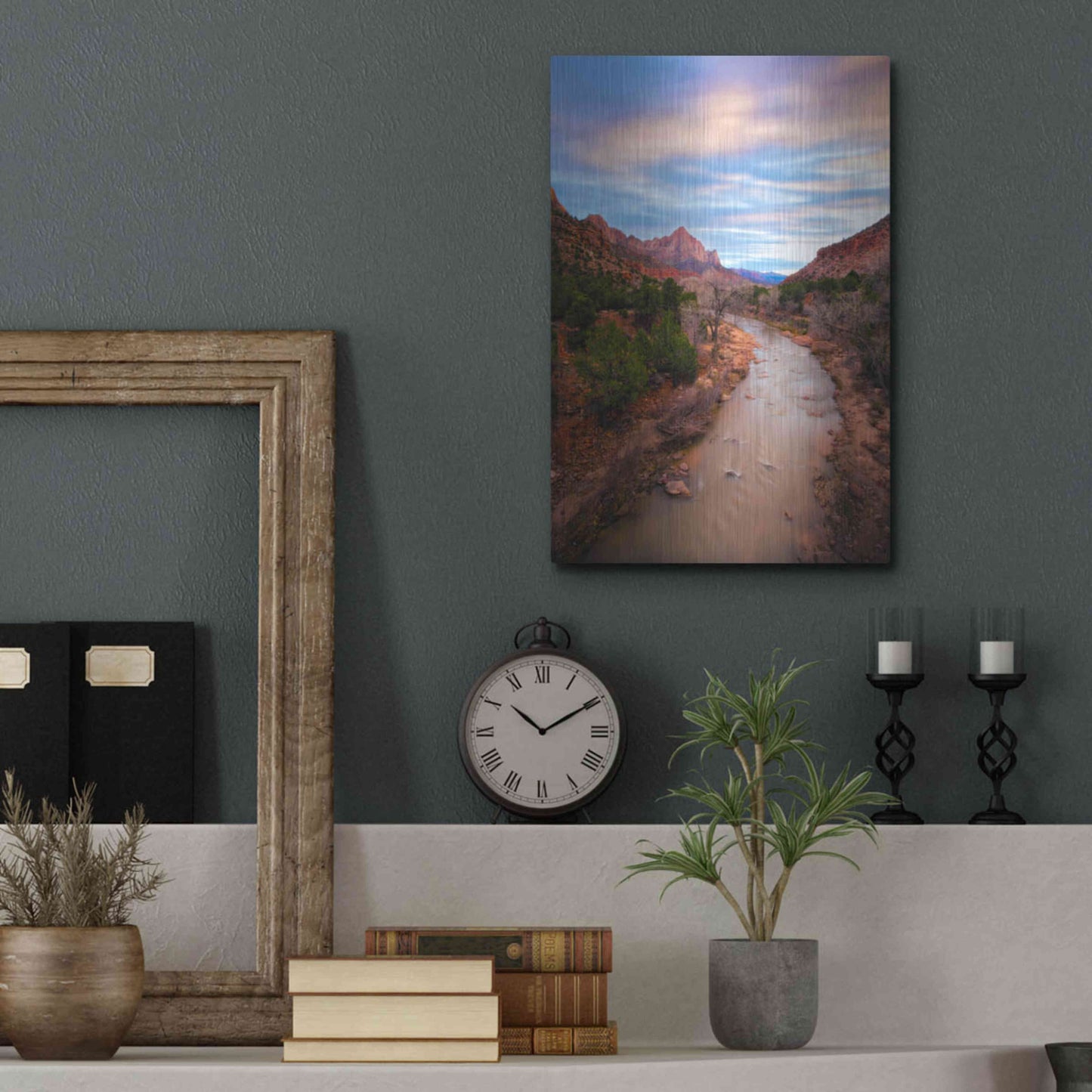 Luxe Metal Art 'Zion River Vert' by Thomas Haney, Metal Wall Art,12x16