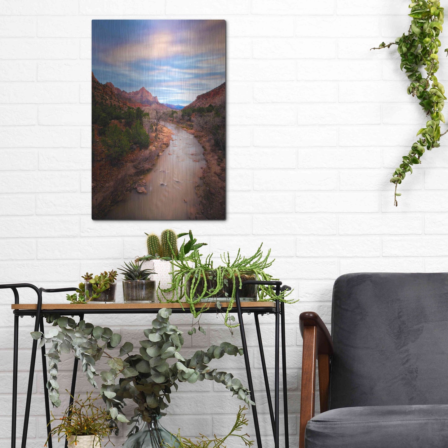 Luxe Metal Art 'Zion River Vert' by Thomas Haney, Metal Wall Art,12x16