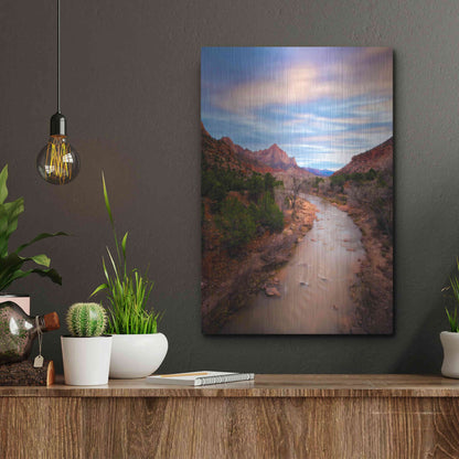 Luxe Metal Art 'Zion River Vert' by Thomas Haney, Metal Wall Art,12x16