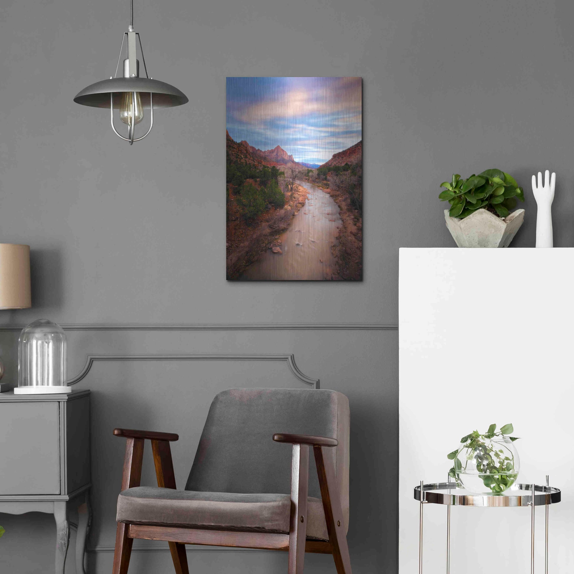 Luxe Metal Art 'Zion River Vert' by Thomas Haney, Metal Wall Art,16x24