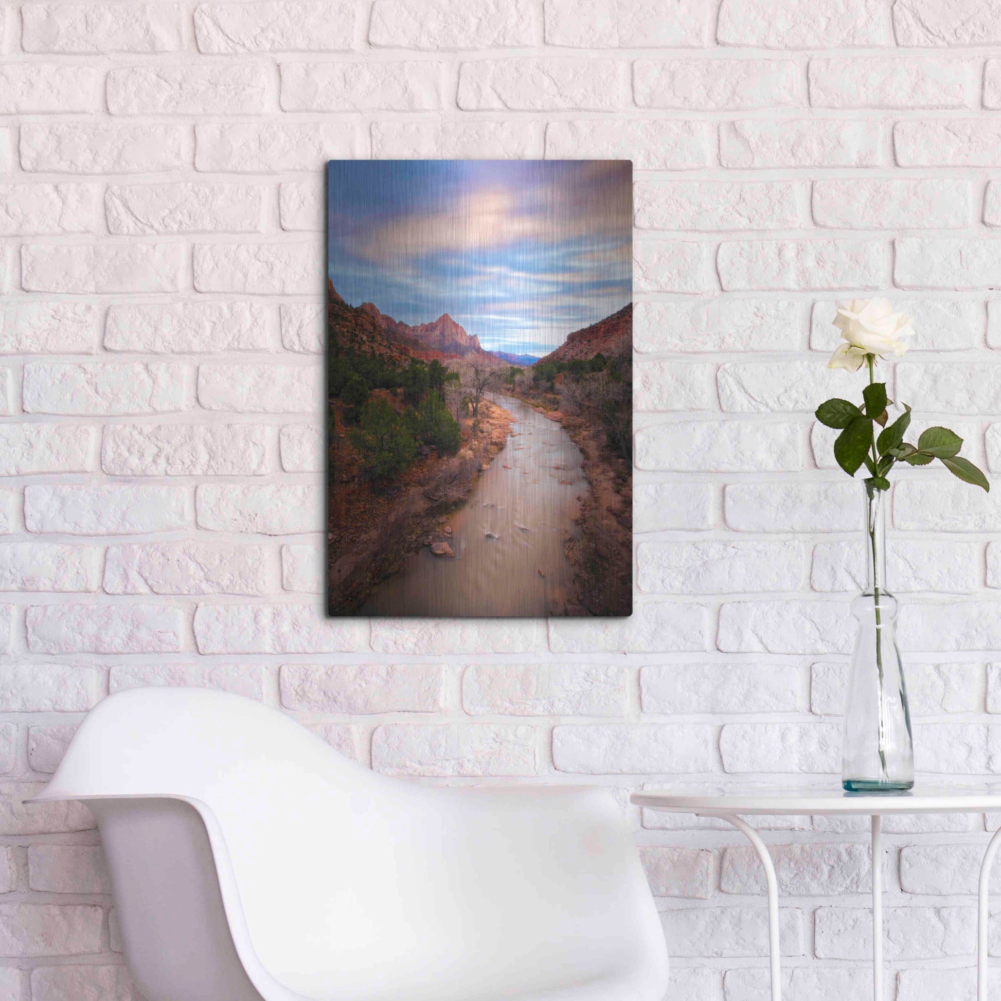 Luxe Metal Art 'Zion River Vert' by Thomas Haney, Metal Wall Art,16x24