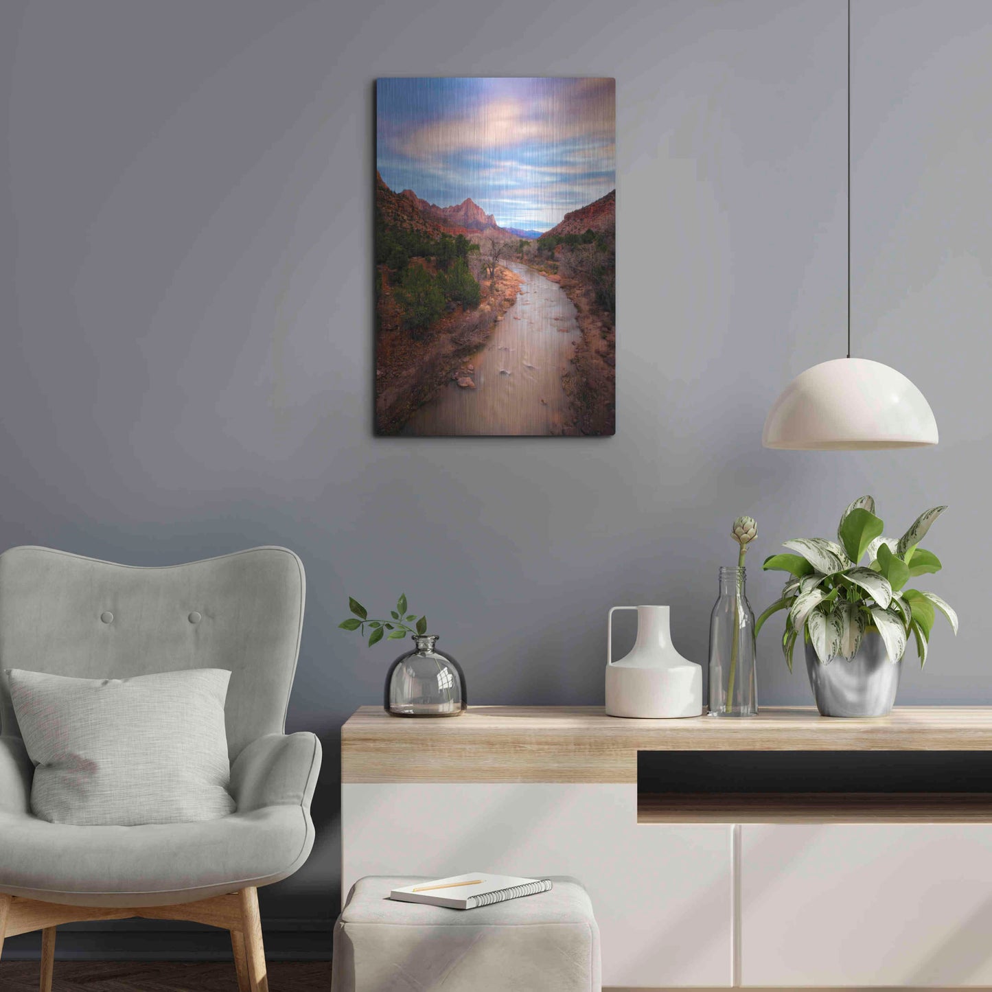 Luxe Metal Art 'Zion River Vert' by Thomas Haney, Metal Wall Art,16x24