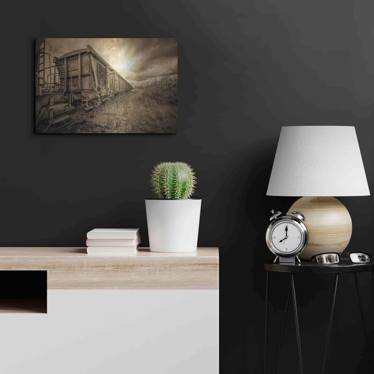 'Lost Train' by Sebastien Lory – Metal Wall Art, 24x16 room view