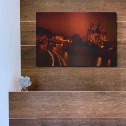 Luxe Metal Art 'Red Night' by Sebastien Lory, Metal Wall Art,16x12