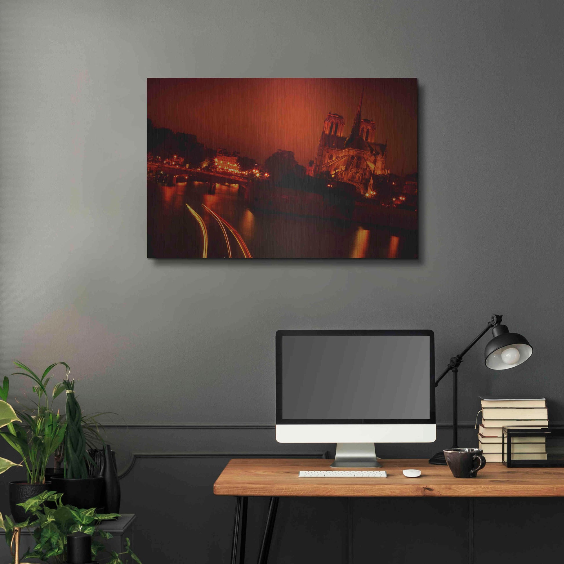 Luxe Metal Art 'Red Night' by Sebastien Lory, Metal Wall Art,36x24