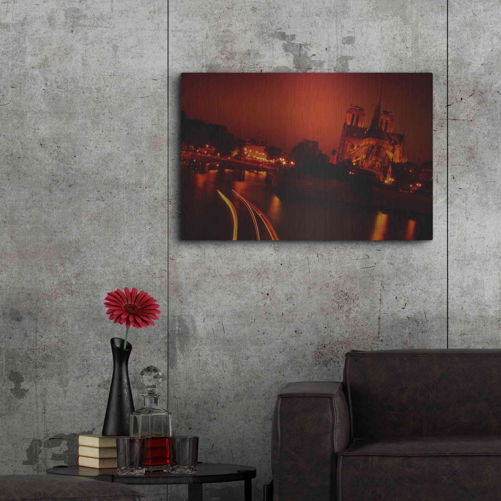 Luxe Metal Art 'Red Night' by Sebastien Lory, Metal Wall Art,36x24