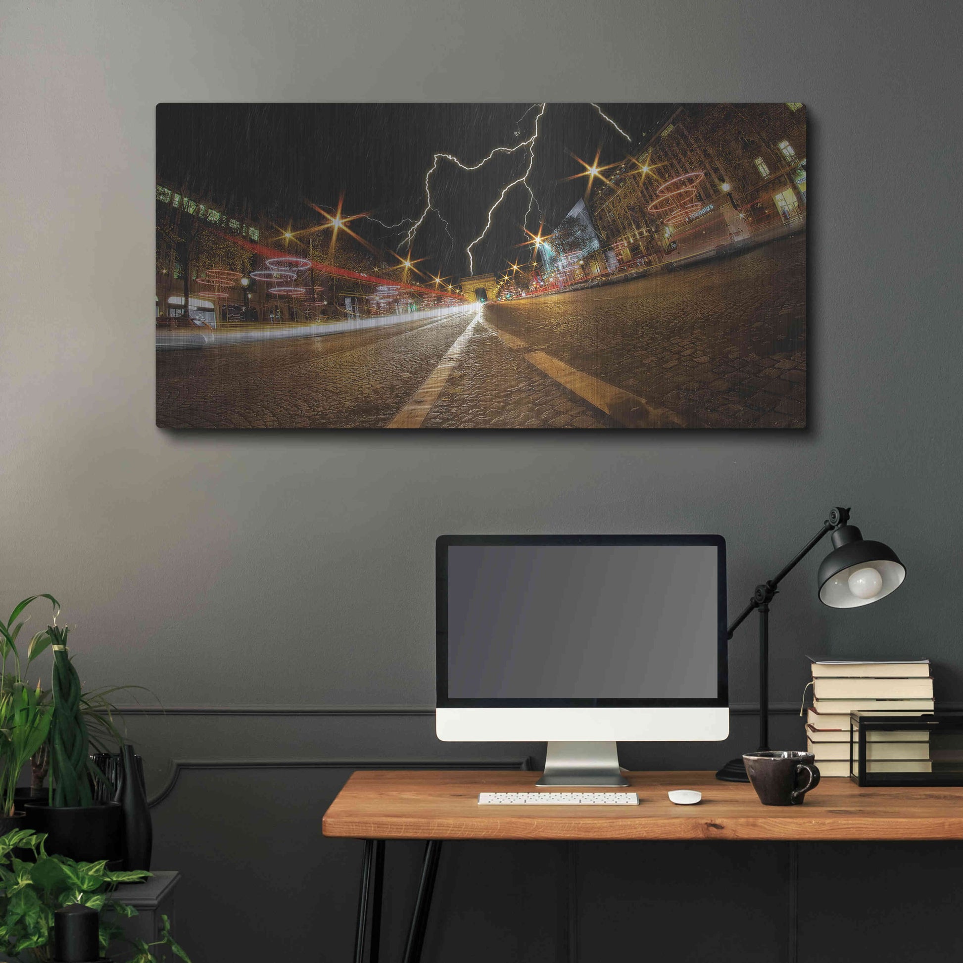 Luxe Metal Art 'Elysee storm' by Sebastien Lory, Metal Wall Art,48x24