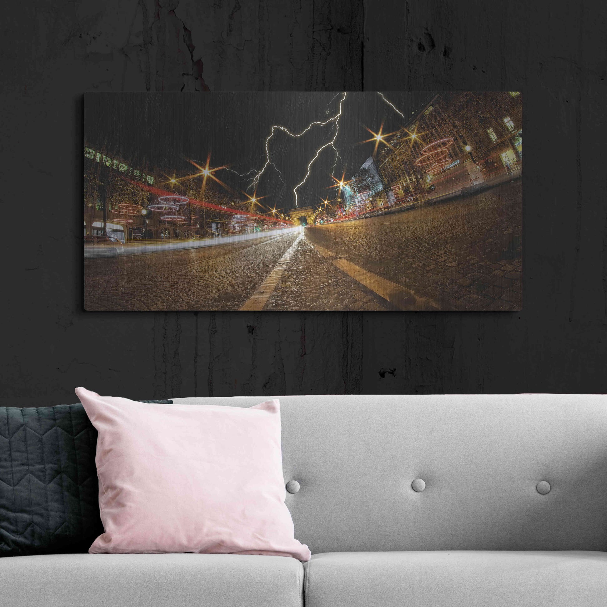 Luxe Metal Art 'Elysee storm' by Sebastien Lory, Metal Wall Art,48x24