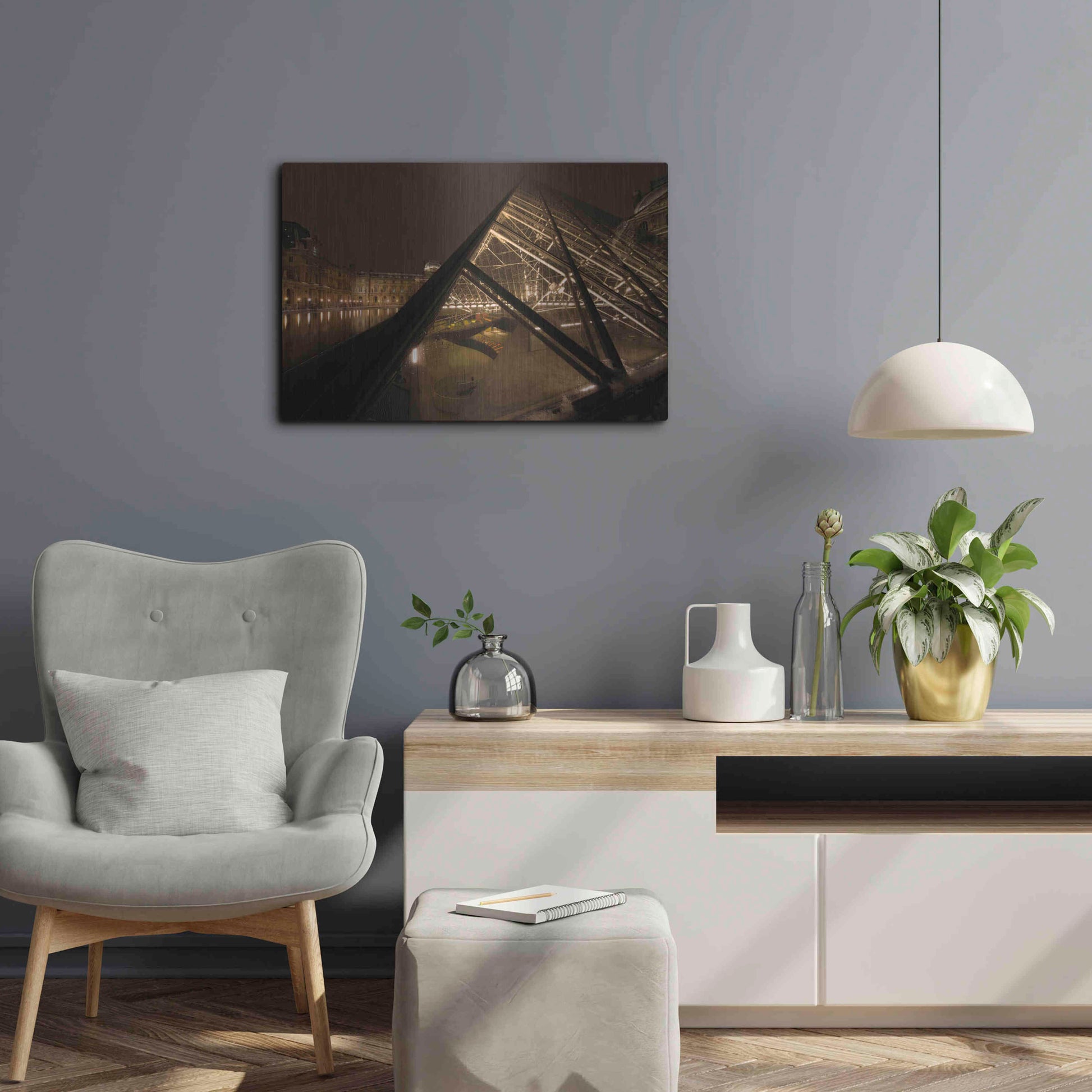 Luxe Metal Art 'Louvre 2' by Sebastien Lory, Metal Wall Art,24x16